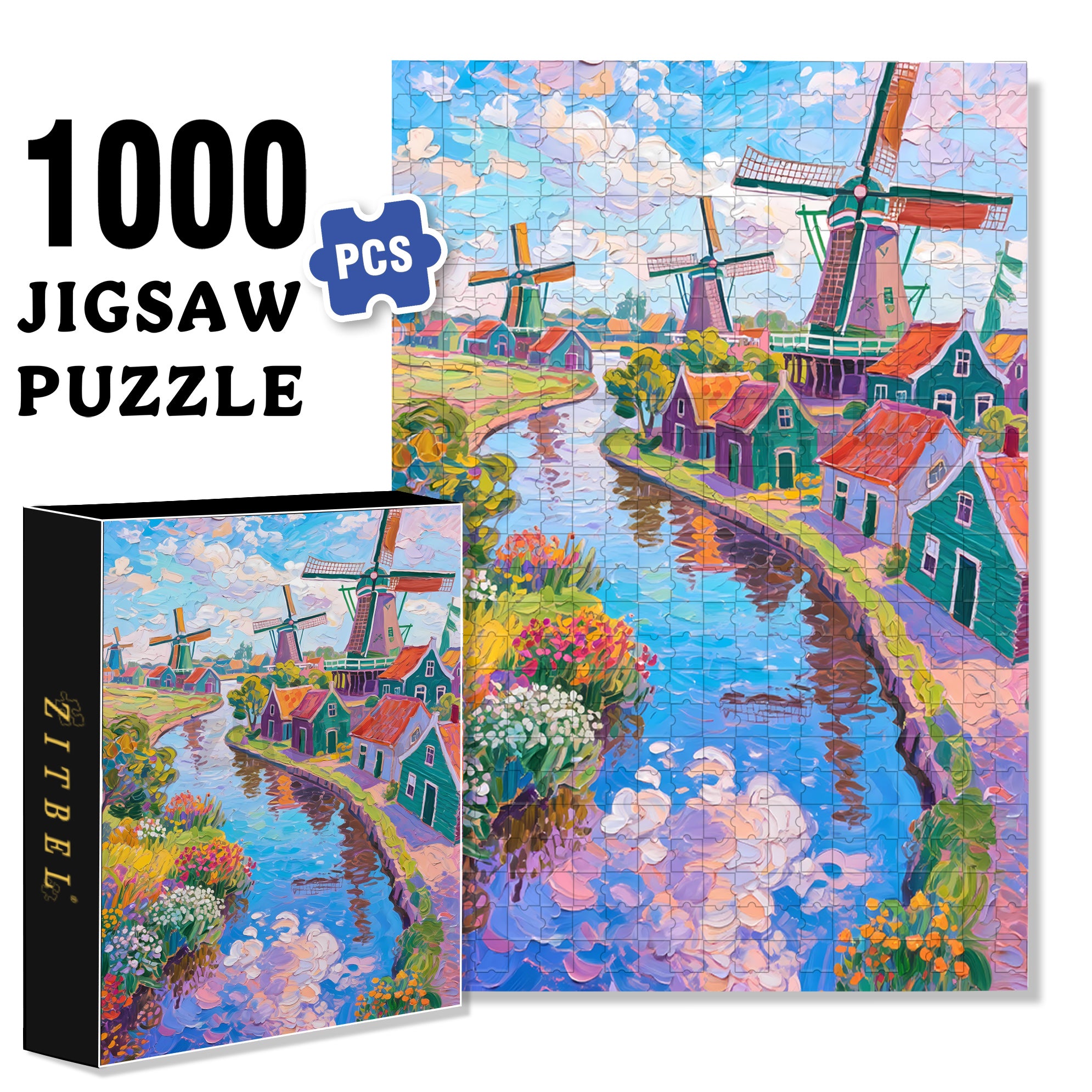 Windmill 500pcs/1000pcs Jigsaw Puzzle, Scratch-Resistant, Paper Material, Interactive Family Game & Brain-Boosting DIY Decor, Perfect for Halloween, Christmas & New Year Gifts, Family Puzzle Game