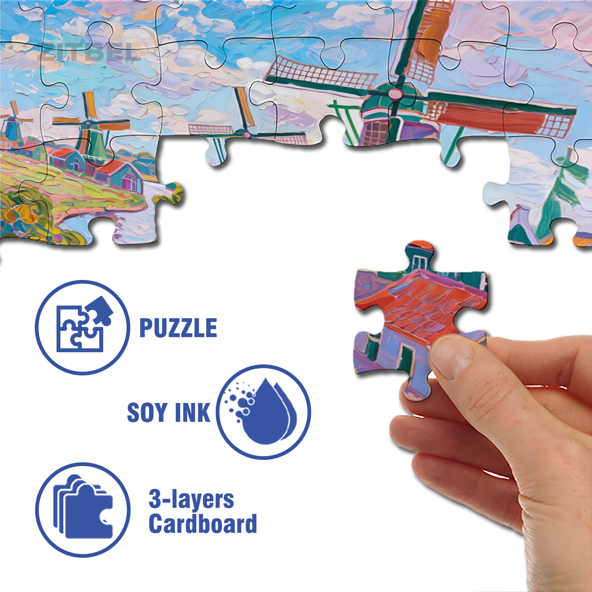 Windmill 500pcs/1000pcs Jigsaw Puzzle, Scratch-Resistant, Paper Material, Interactive Family Game & Brain-Boosting DIY Decor, Perfect for Halloween, Christmas & New Year Gifts, Family Puzzle Game