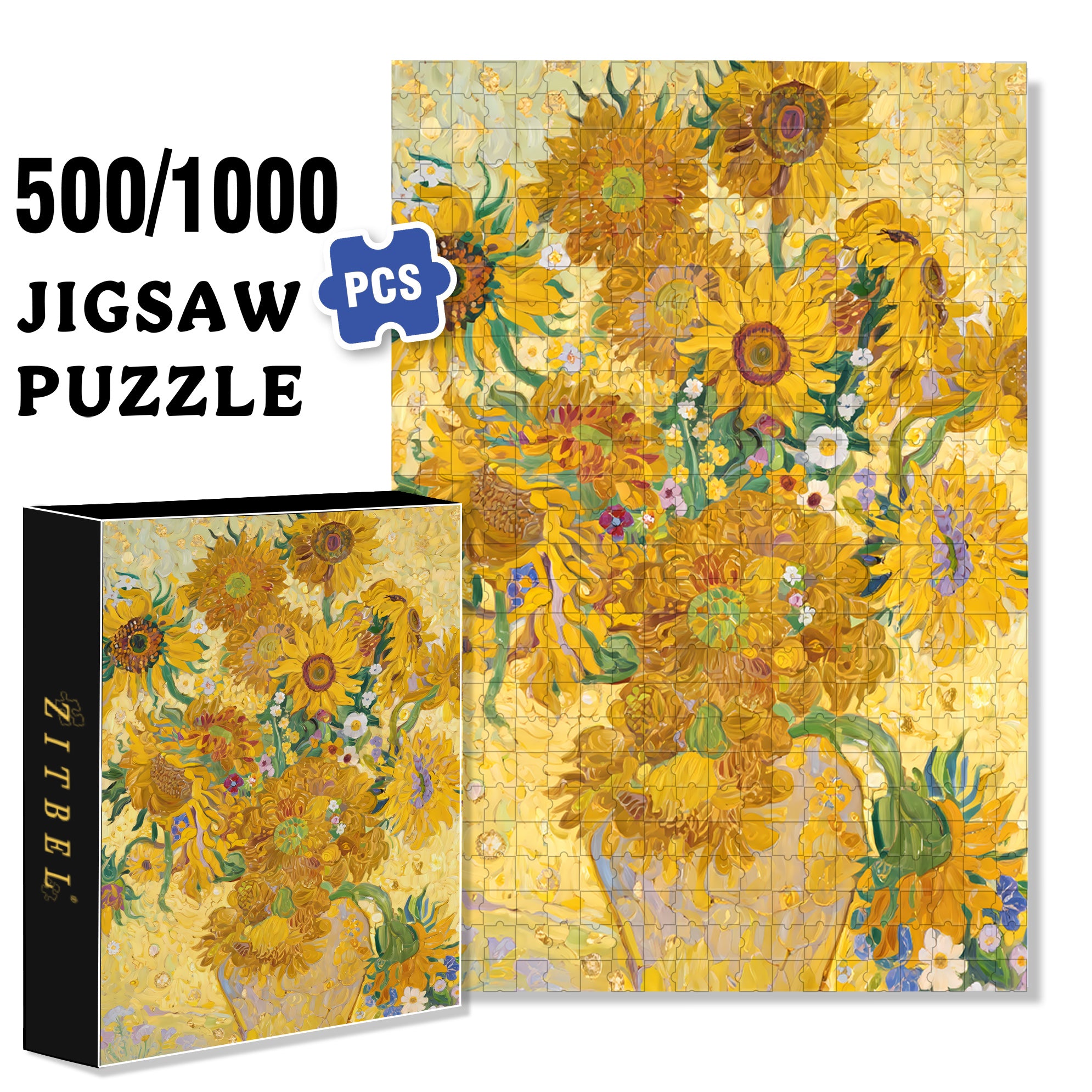 A Bouquet Of Sunflowers 500pcs/1000pcs Jigsaw Puzzle, Scratch-Resistant, Interactive Family Game & Brain-Boosting DIY Decor, Perfect for Halloween, Christmas & New Year Gifts, Family Puzzle Game