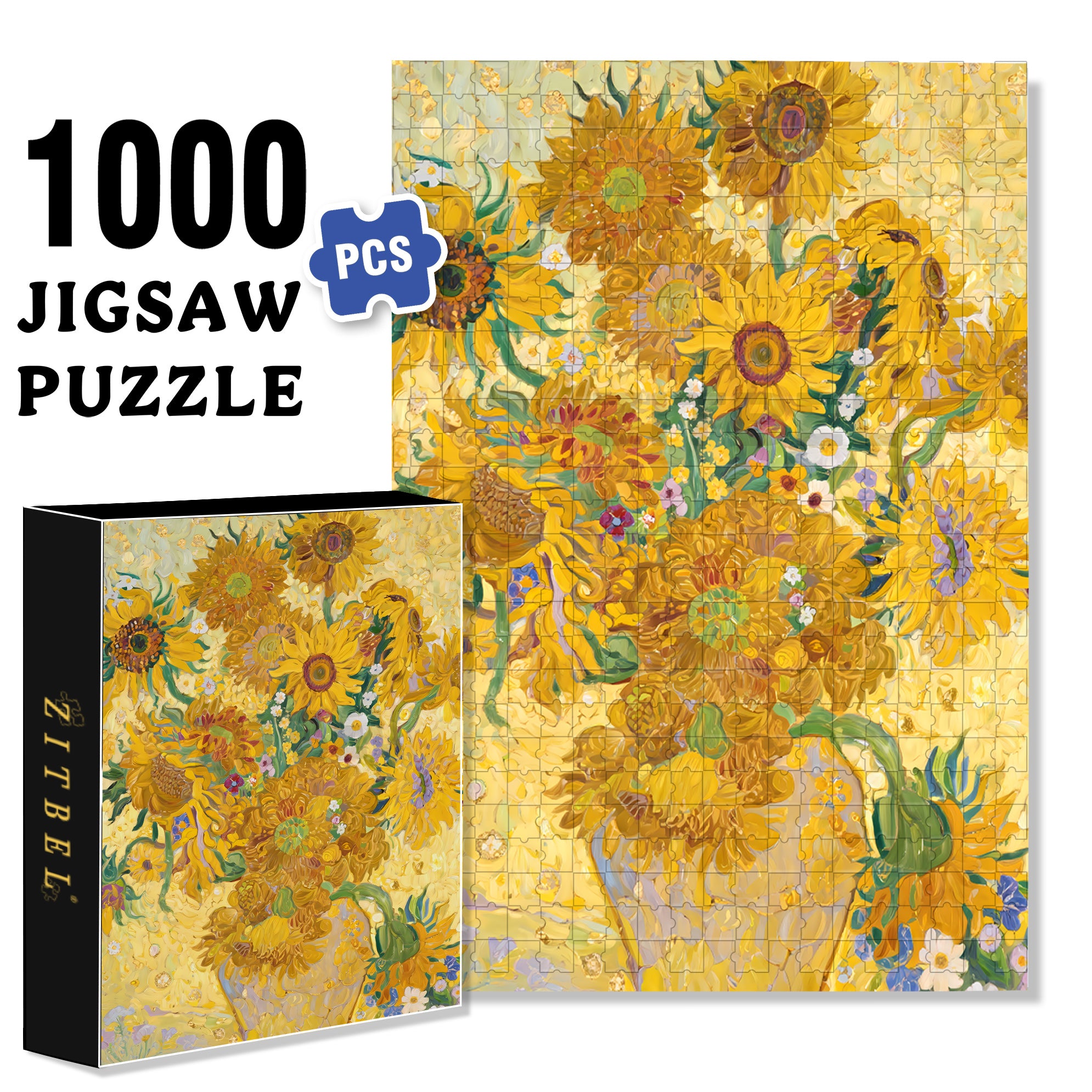 A Bouquet Of Sunflowers 500pcs/1000pcs Jigsaw Puzzle, Scratch-Resistant, Interactive Family Game & Brain-Boosting DIY Decor, Perfect for Halloween, Christmas & New Year Gifts, Family Puzzle Game