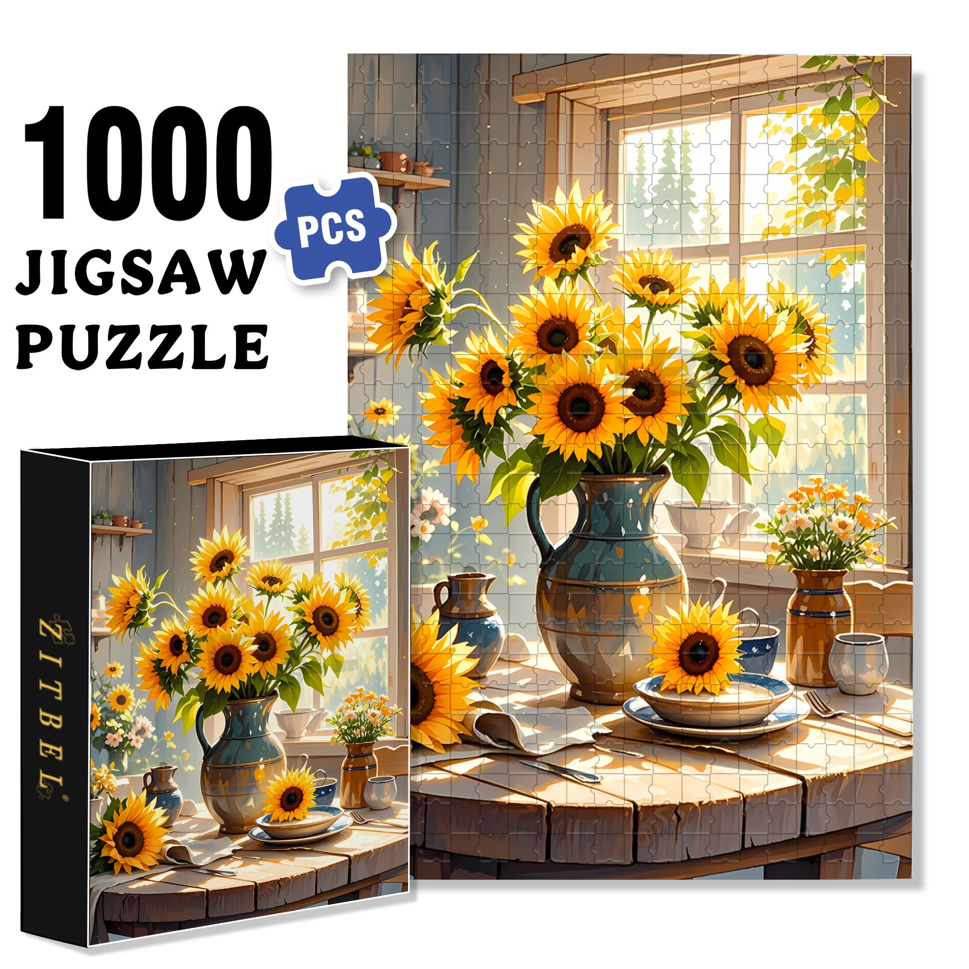 A Bouquet Of Sunflowers2 500pcs/1000pcs Jigsaw Puzzle, Scratch-Resistant, Interactive Family Game & Brain-Boosting DIY Decor, Perfect for Halloween, Christmas & New Year Gifts, Family Puzzle Game