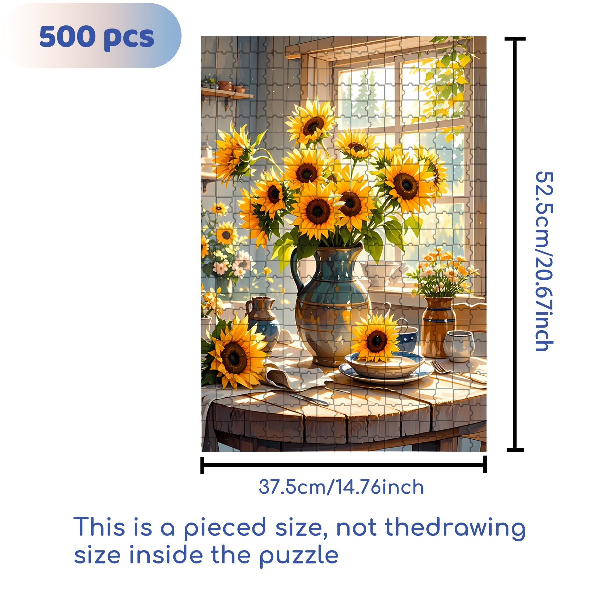 A Bouquet Of Sunflowers2 500pcs/1000pcs Jigsaw Puzzle, Scratch-Resistant, Interactive Family Game & Brain-Boosting DIY Decor, Perfect for Halloween, Christmas & New Year Gifts, Family Puzzle Game