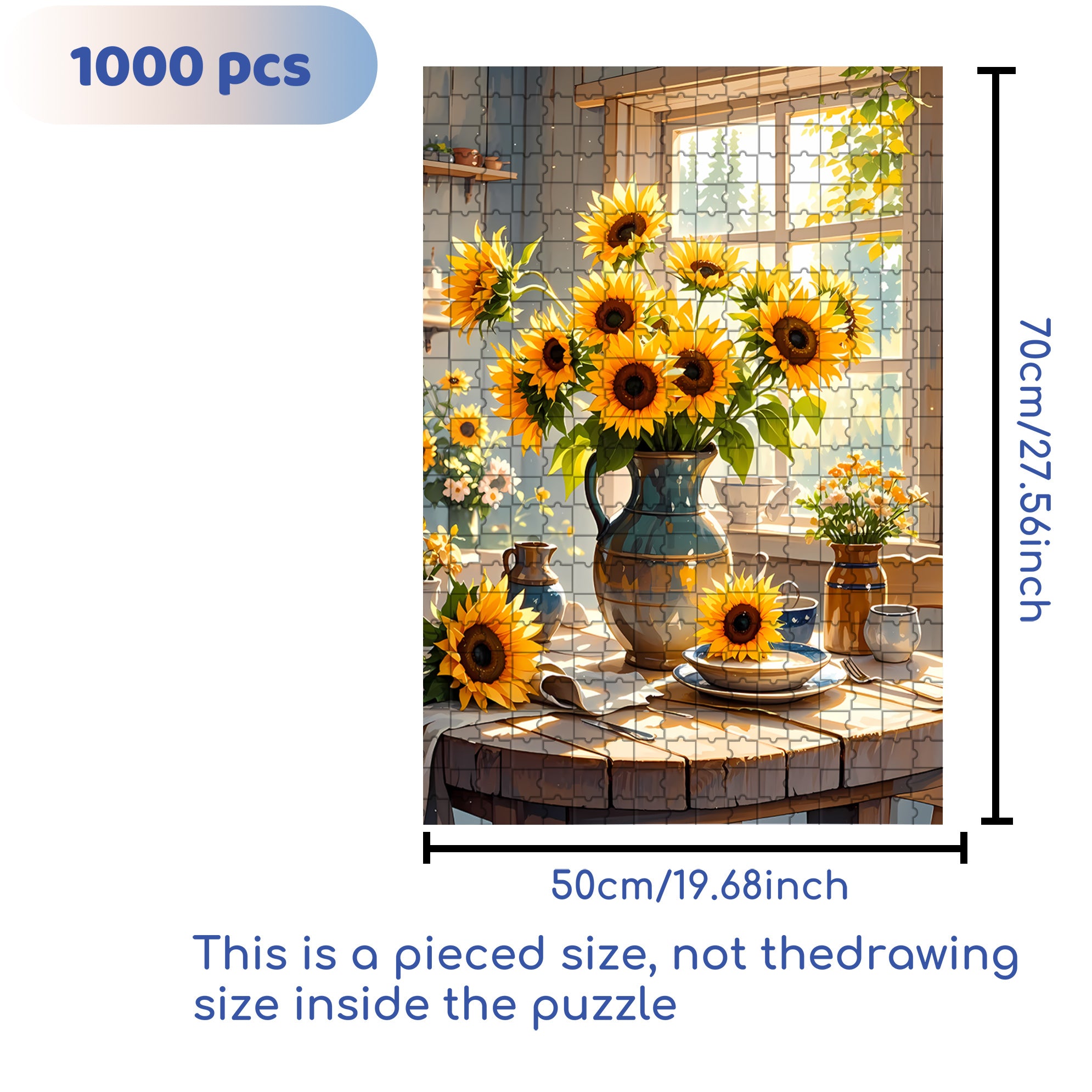 A Bouquet Of Sunflowers2 500pcs/1000pcs Jigsaw Puzzle, Scratch-Resistant, Interactive Family Game & Brain-Boosting DIY Decor, Perfect for Halloween, Christmas & New Year Gifts, Family Puzzle Game