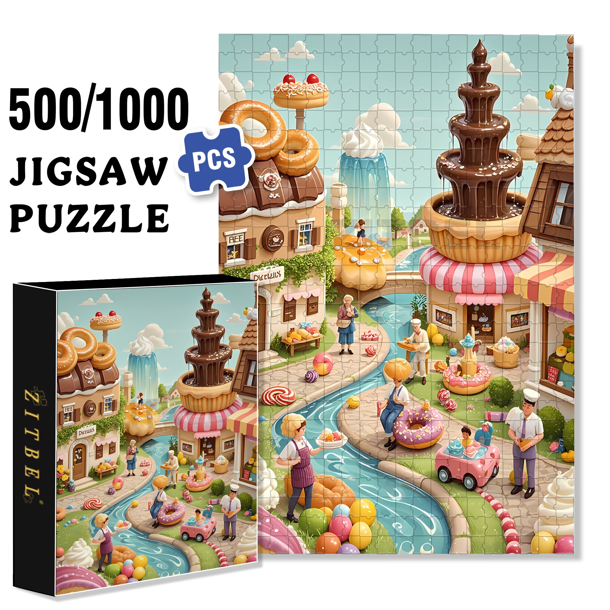 Candy City 500pcs/1000pcs Jigsaw Puzzle, Scratch-Resistant, Interactive Family Game & Brain-Boosting DIY Decor, Perfect for Halloween, Christmas & New Year Gifts, Family Puzzle Game