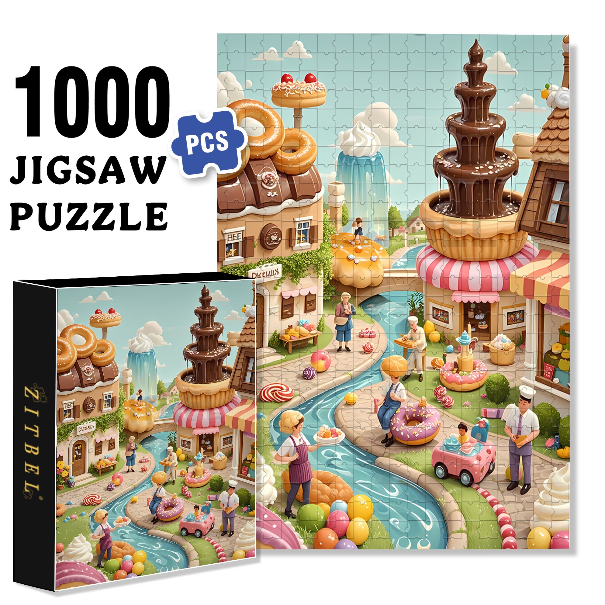 Candy City 500pcs/1000pcs Jigsaw Puzzle, Scratch-Resistant, Interactive Family Game & Brain-Boosting DIY Decor, Perfect for Halloween, Christmas & New Year Gifts, Family Puzzle Game
