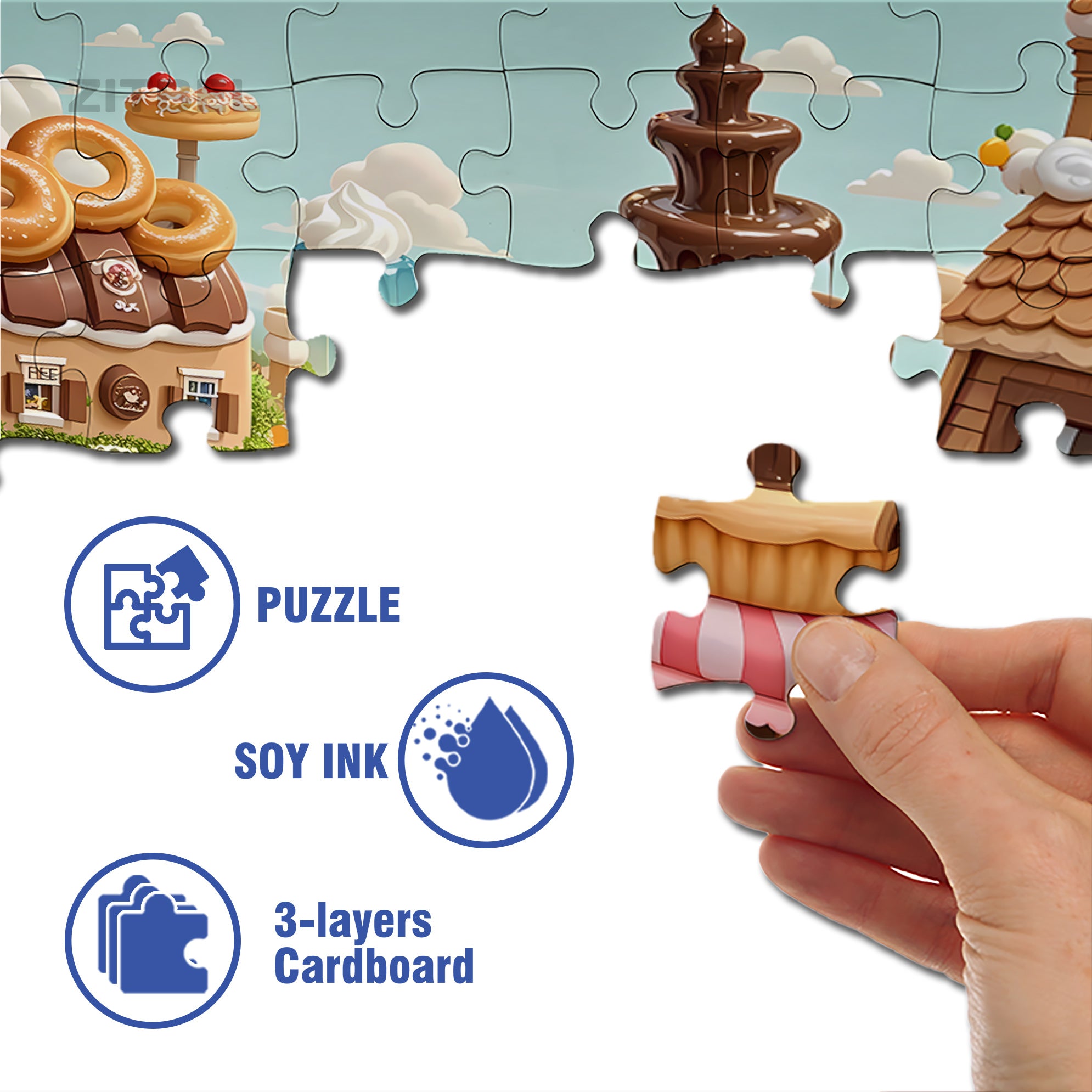 Candy City 500pcs/1000pcs Jigsaw Puzzle, Scratch-Resistant, Interactive Family Game & Brain-Boosting DIY Decor, Perfect for Halloween, Christmas & New Year Gifts, Family Puzzle Game