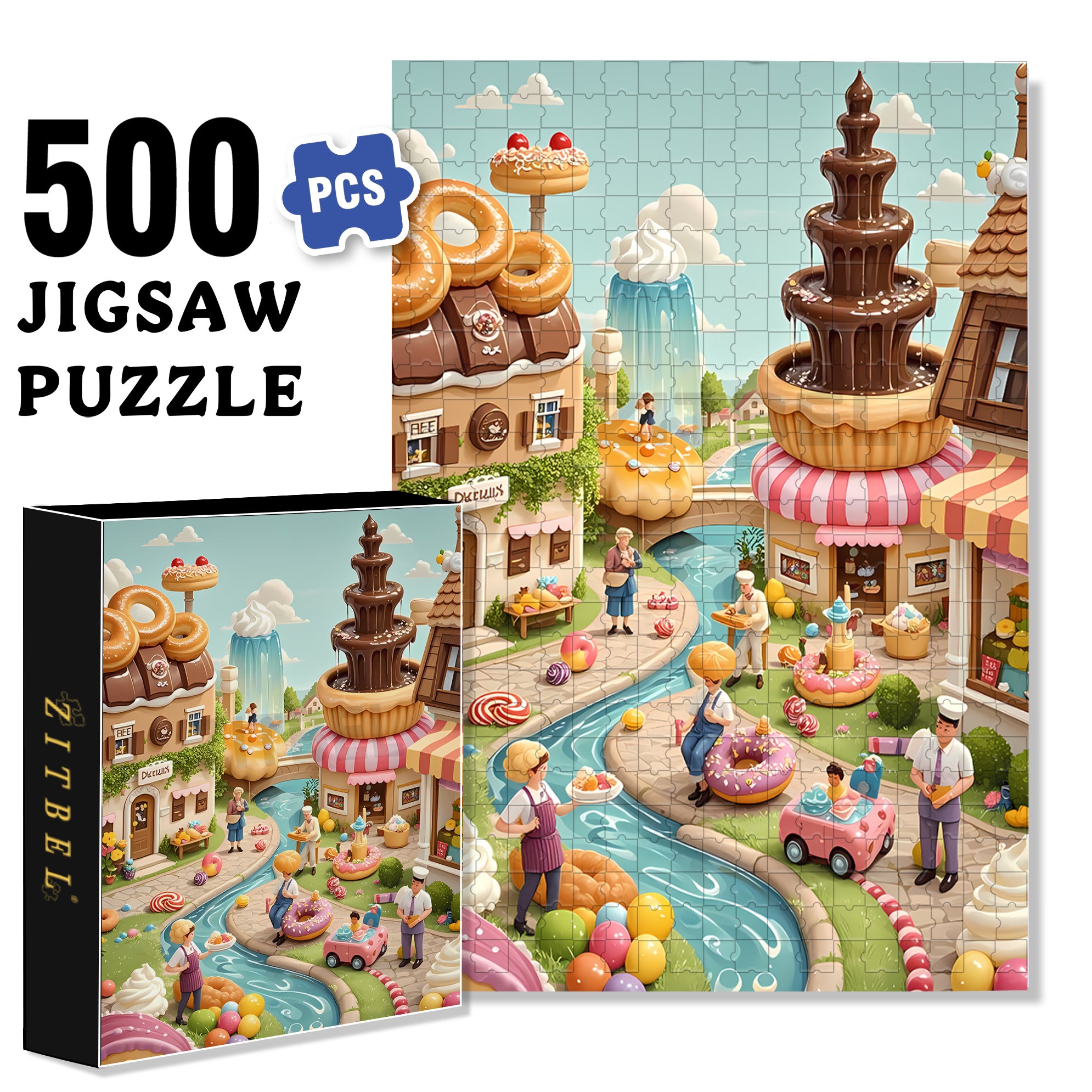 Candy City 500pcs/1000pcs Jigsaw Puzzle, Scratch-Resistant, Interactive Family Game & Brain-Boosting DIY Decor, Perfect for Halloween, Christmas & New Year Gifts, Family Puzzle Game