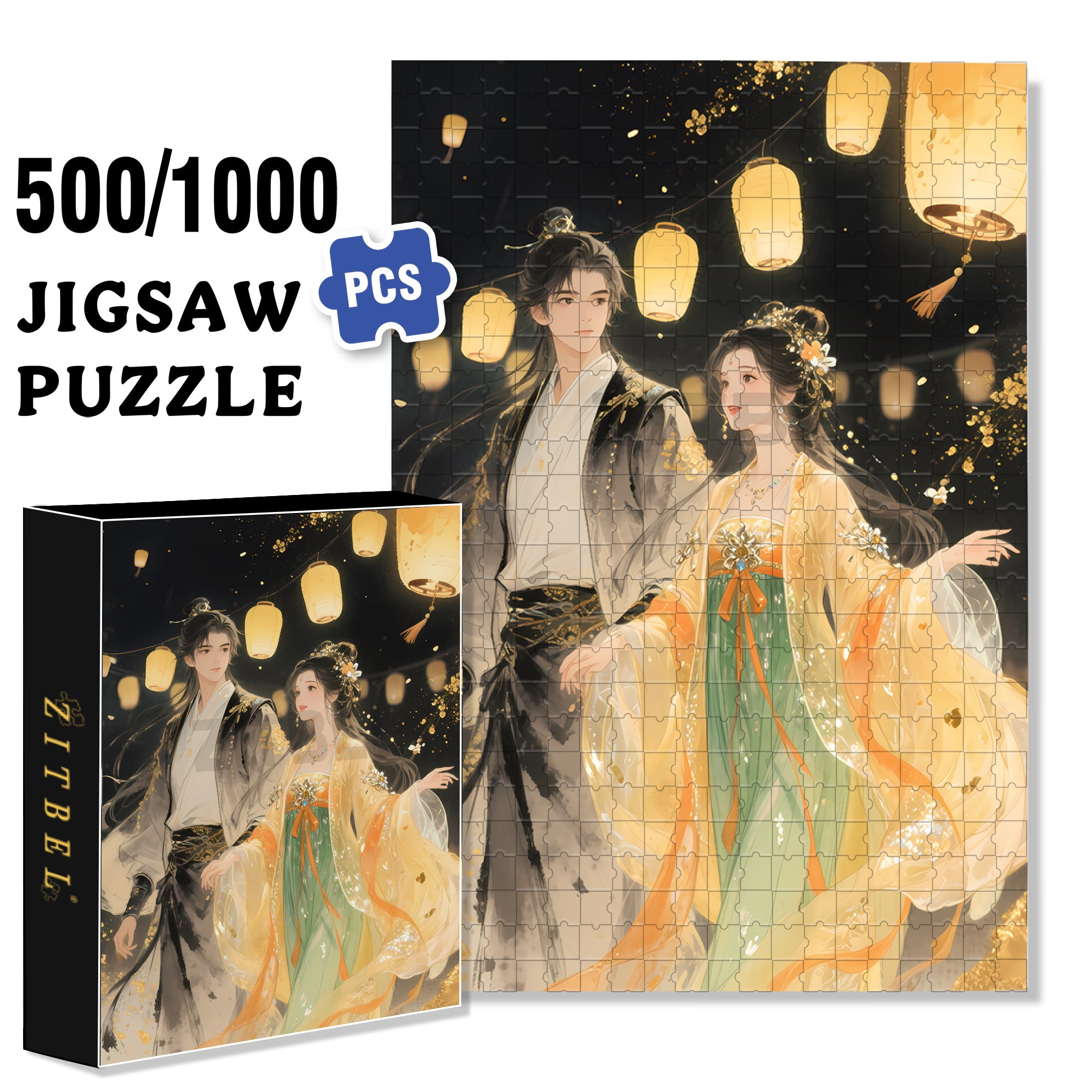 Chinese Valentine's Day 500pcs/1000pcs Jigsaw Puzzle, Scratch-Resistant, Interactive Family Game & Brain-Boosting DIY Decor, Perfect for Halloween, Christmas & New Year Gifts, Family Puzzle Game