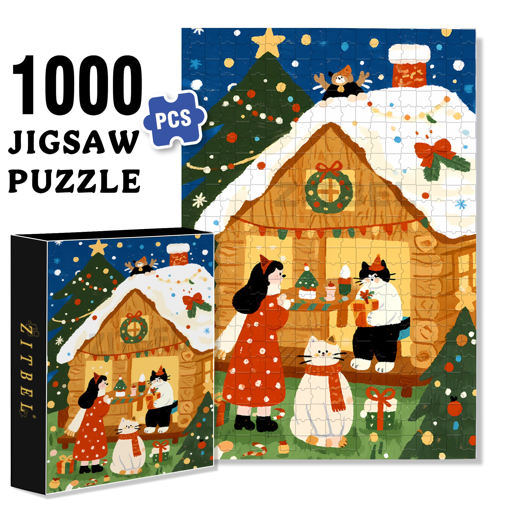 Christmas Cabin 500pcs/1000pcs Jigsaw Puzzle, Scratch-Resistant, Interactive Family Game & Brain-Boosting DIY Decor, Perfect for Halloween, Christmas & New Year Gifts, Family Puzzle Game