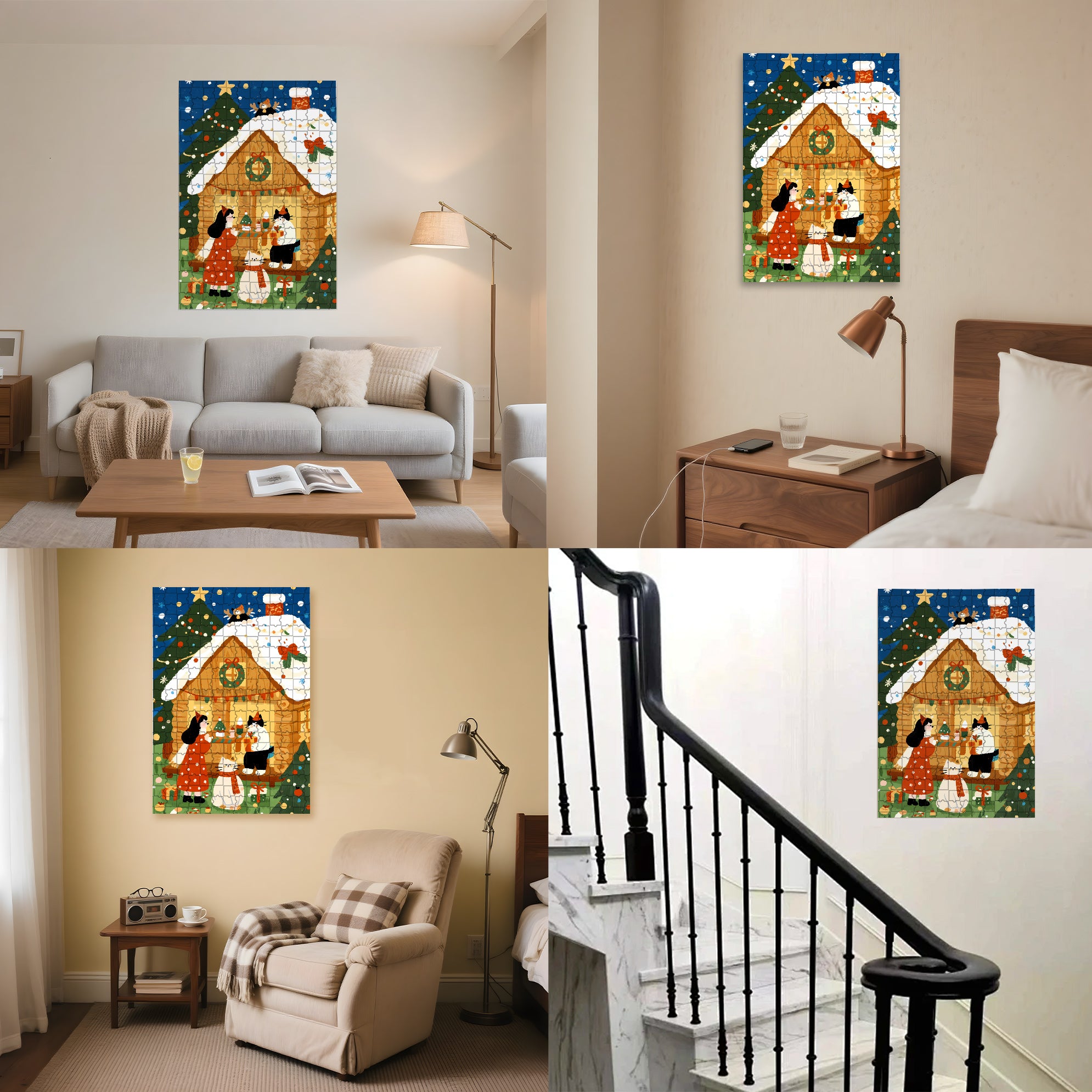 Christmas Cabin 500pcs/1000pcs Jigsaw Puzzle, Scratch-Resistant, Interactive Family Game & Brain-Boosting DIY Decor, Perfect for Halloween, Christmas & New Year Gifts, Family Puzzle Game