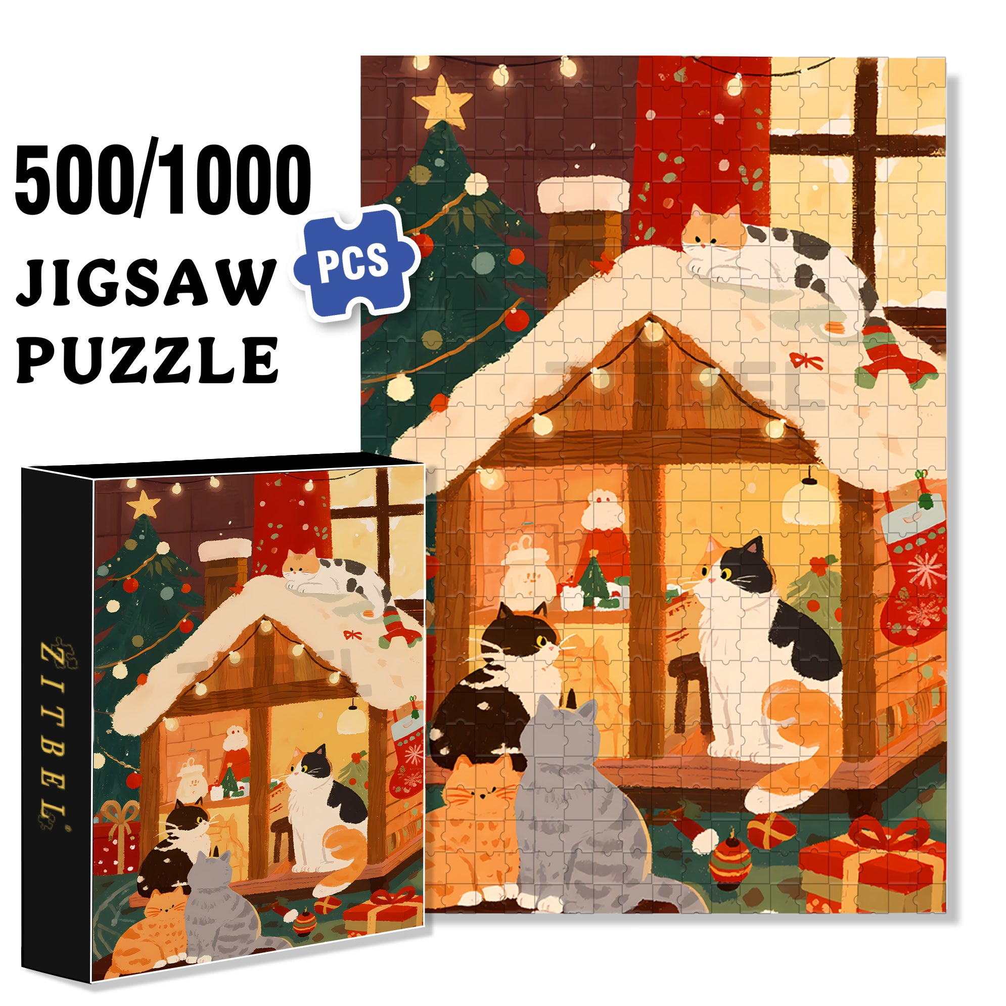 Christmas Cabin2 500pcs/1000pcs Jigsaw Puzzle, Scratch-Resistant, Interactive Family Game & Brain-Boosting DIY Decor, Perfect for Halloween, Christmas & New Year Gifts, Family Puzzle Game