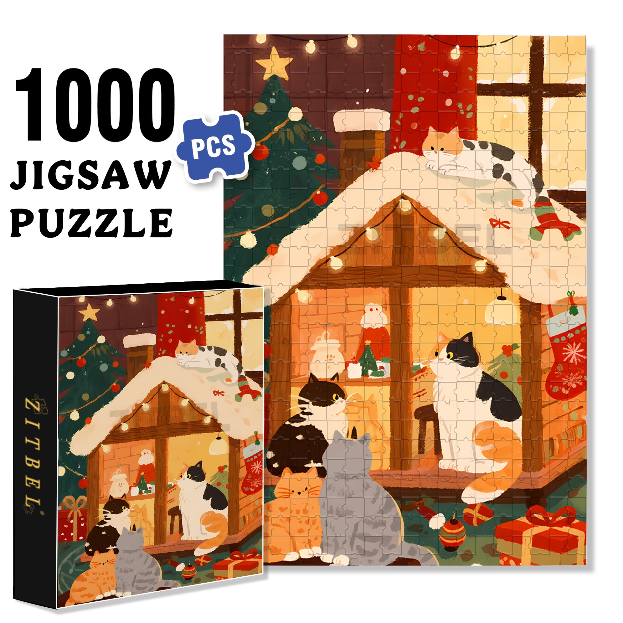 Christmas Cabin2 500pcs/1000pcs Jigsaw Puzzle, Scratch-Resistant, Interactive Family Game & Brain-Boosting DIY Decor, Perfect for Halloween, Christmas & New Year Gifts, Family Puzzle Game