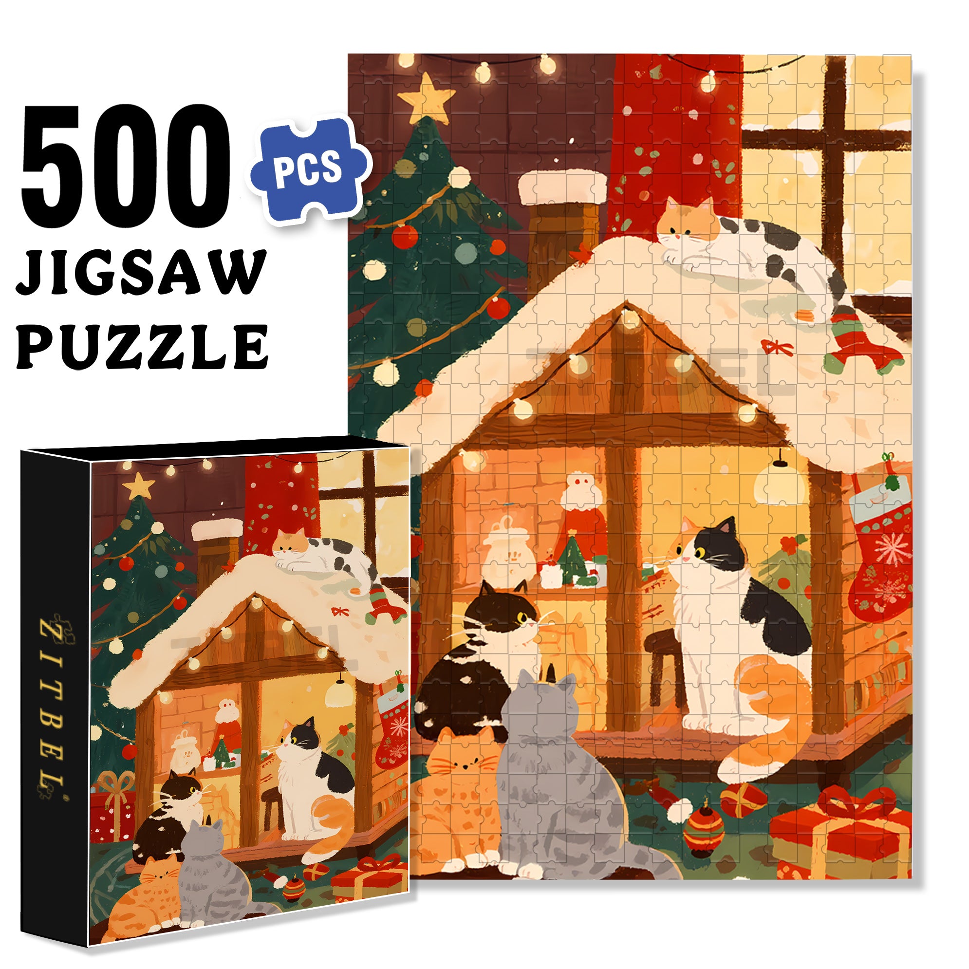 Christmas Cabin2 500pcs/1000pcs Jigsaw Puzzle, Scratch-Resistant, Interactive Family Game & Brain-Boosting DIY Decor, Perfect for Halloween, Christmas & New Year Gifts, Family Puzzle Game