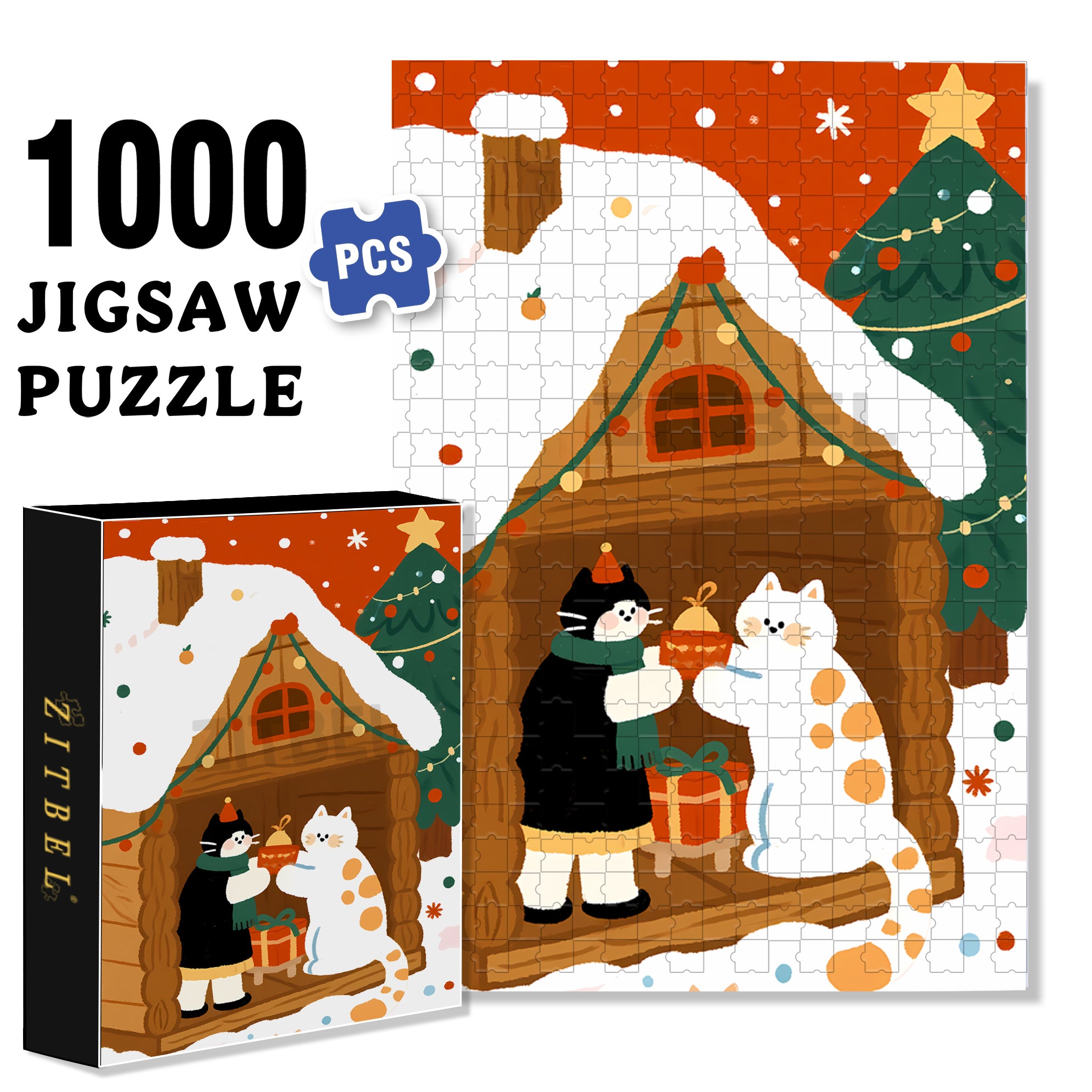 Christmas Cabin3 500pcs/1000pcs Jigsaw Puzzle, Scratch-Resistant, Interactive Family Game & Brain-Boosting DIY Decor, Perfect for Halloween, Christmas & New Year Gifts, Family Puzzle Game