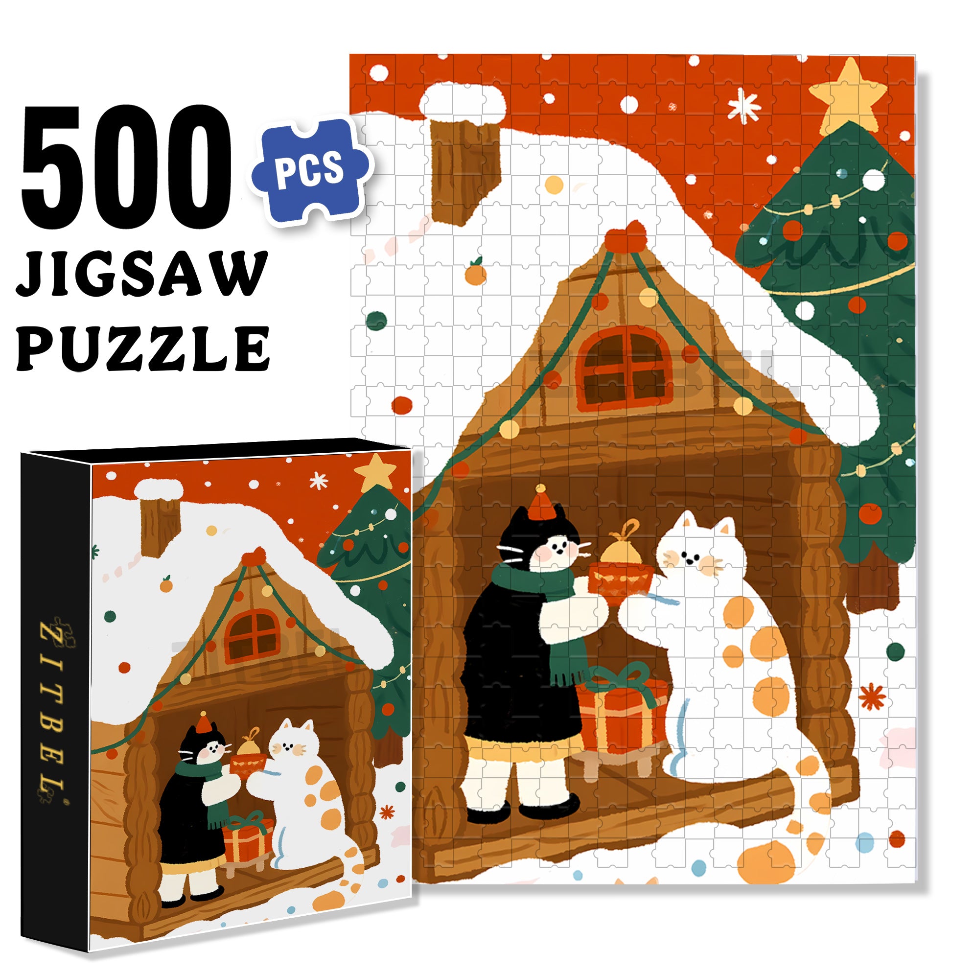 Christmas Cabin3 500pcs/1000pcs Jigsaw Puzzle, Scratch-Resistant, Interactive Family Game & Brain-Boosting DIY Decor, Perfect for Halloween, Christmas & New Year Gifts, Family Puzzle Game
