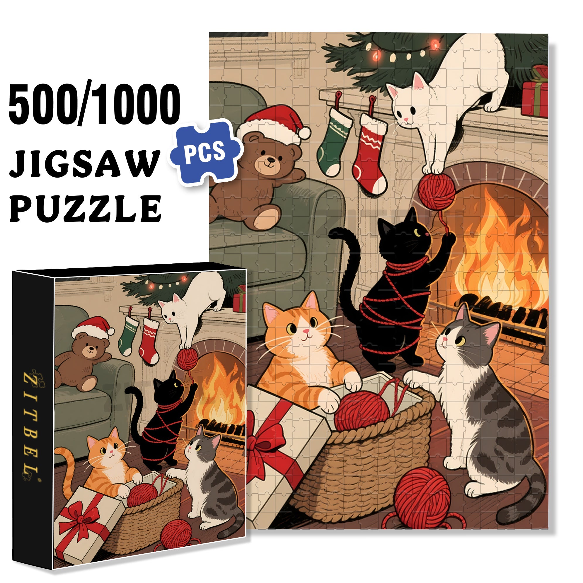 Christmas Fireplace 500pcs/1000pcs Jigsaw Puzzle, Scratch-Resistant, Interactive Family Game & Brain-Boosting DIY Decor, Perfect for Halloween, Christmas & New Year Gifts, Family Puzzle Game