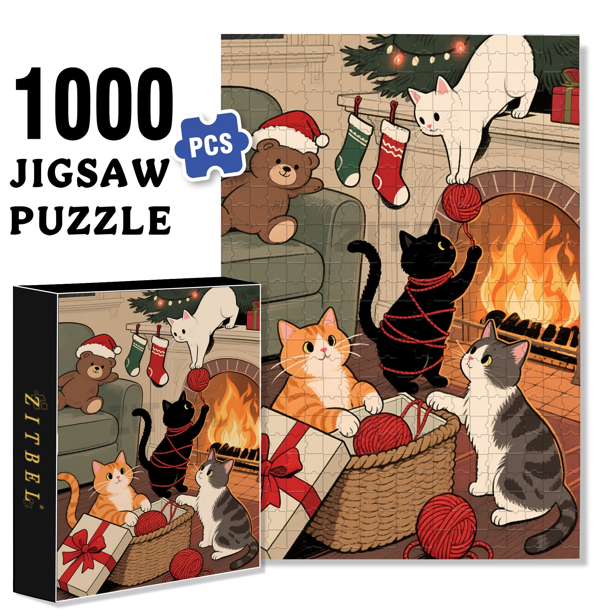 Christmas Fireplace 500pcs/1000pcs Jigsaw Puzzle, Scratch-Resistant, Interactive Family Game & Brain-Boosting DIY Decor, Perfect for Halloween, Christmas & New Year Gifts, Family Puzzle Game