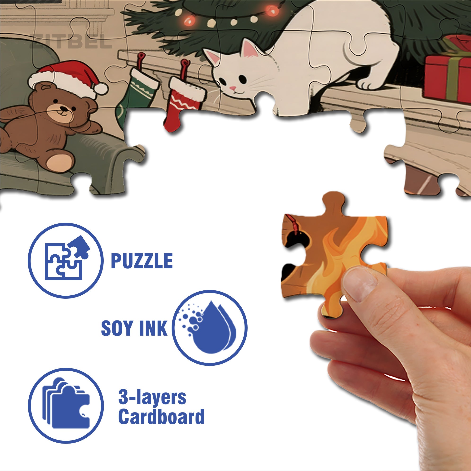 Christmas Fireplace 500pcs/1000pcs Jigsaw Puzzle, Scratch-Resistant, Interactive Family Game & Brain-Boosting DIY Decor, Perfect for Halloween, Christmas & New Year Gifts, Family Puzzle Game