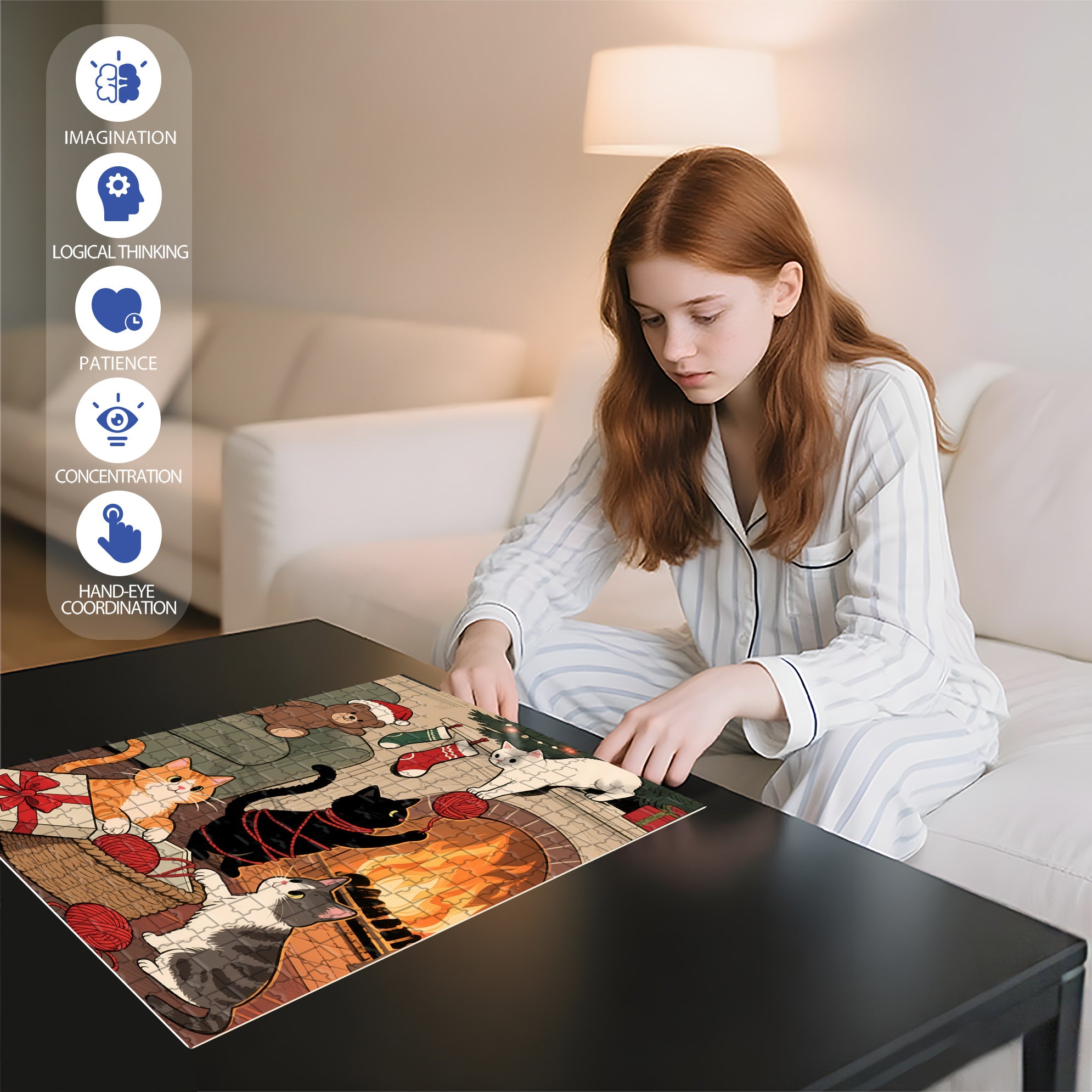 Christmas Fireplace 500pcs/1000pcs Jigsaw Puzzle, Scratch-Resistant, Interactive Family Game & Brain-Boosting DIY Decor, Perfect for Halloween, Christmas & New Year Gifts, Family Puzzle Game