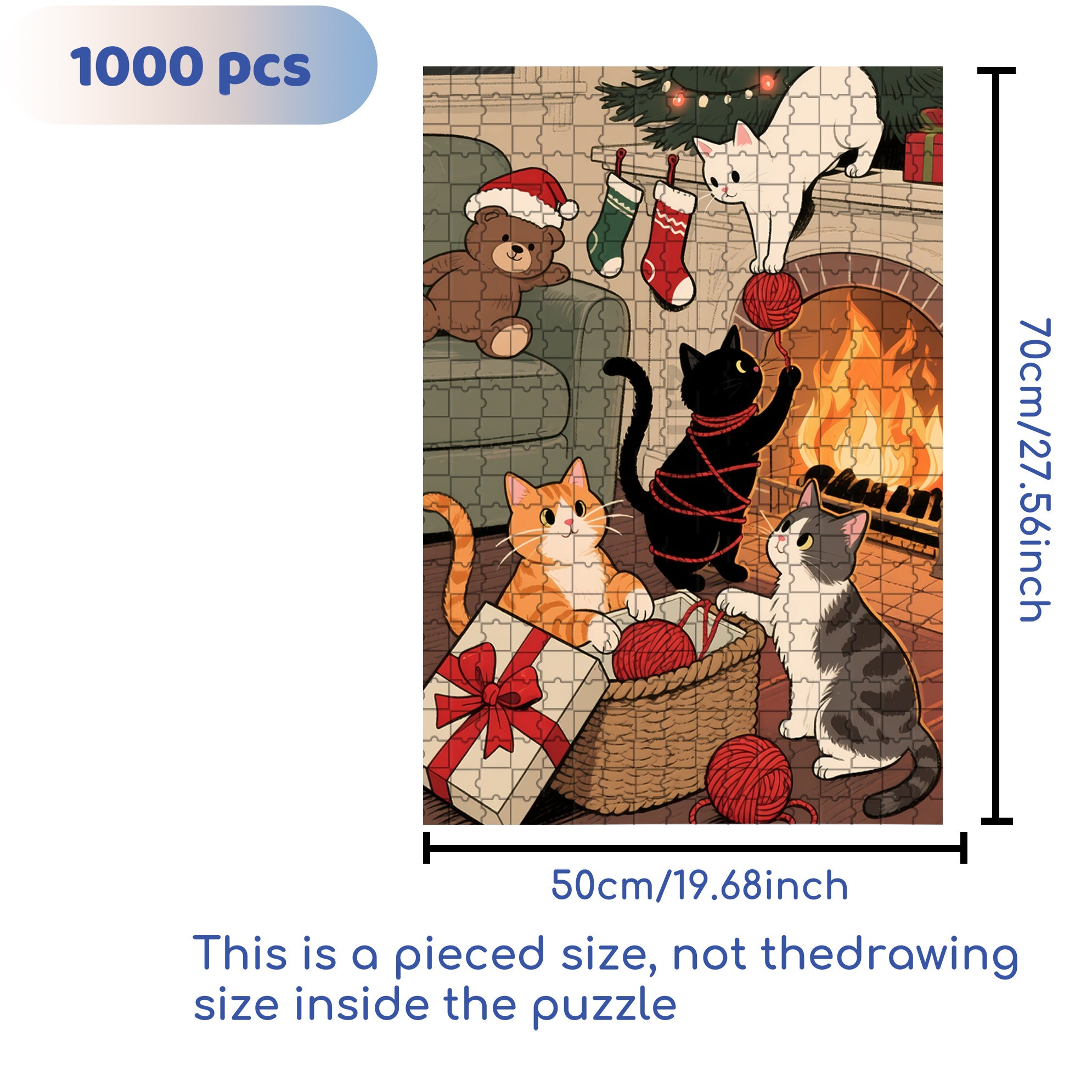 Christmas Fireplace 500pcs/1000pcs Jigsaw Puzzle, Scratch-Resistant, Interactive Family Game & Brain-Boosting DIY Decor, Perfect for Halloween, Christmas & New Year Gifts, Family Puzzle Game