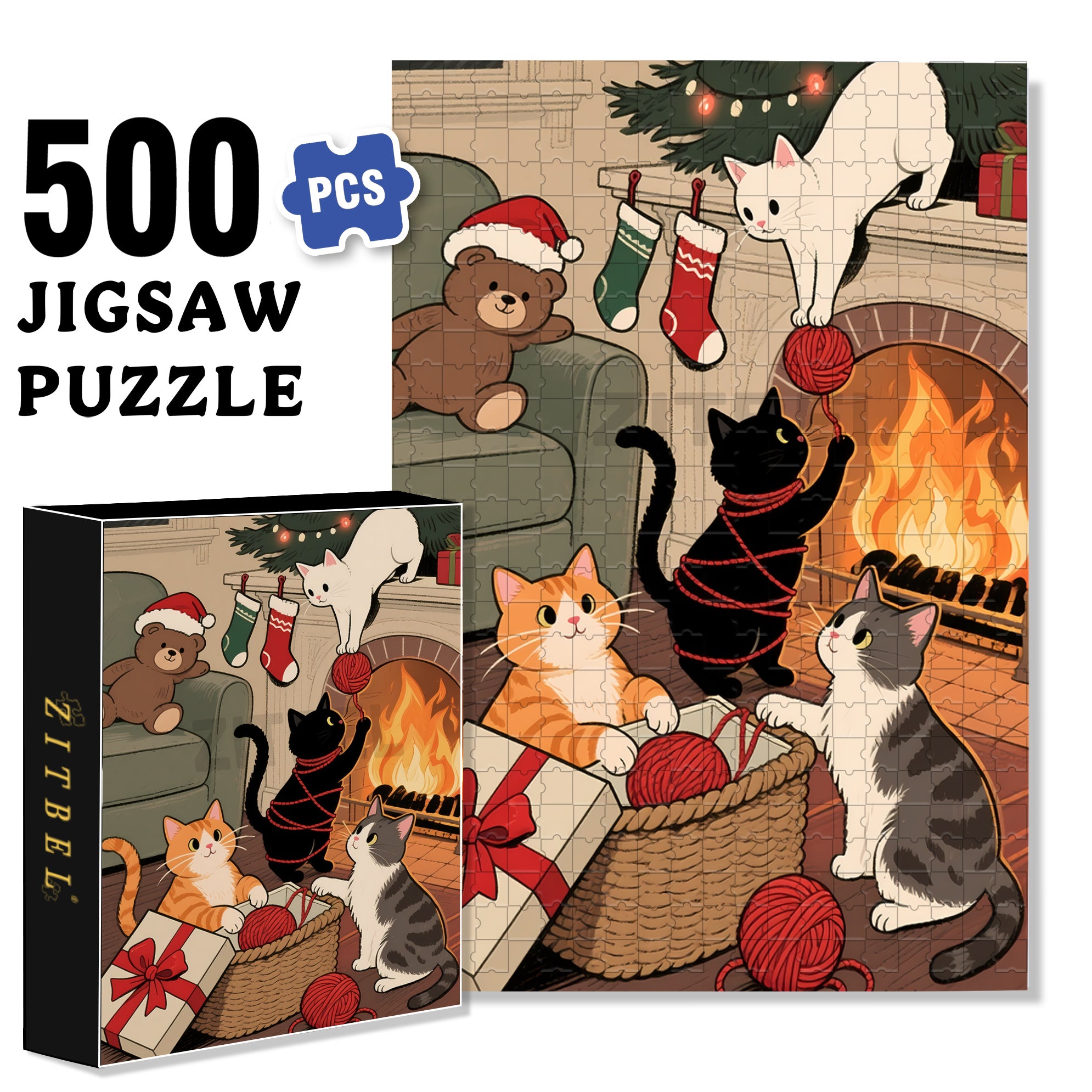 Christmas Fireplace 500pcs/1000pcs Jigsaw Puzzle, Scratch-Resistant, Interactive Family Game & Brain-Boosting DIY Decor, Perfect for Halloween, Christmas & New Year Gifts, Family Puzzle Game