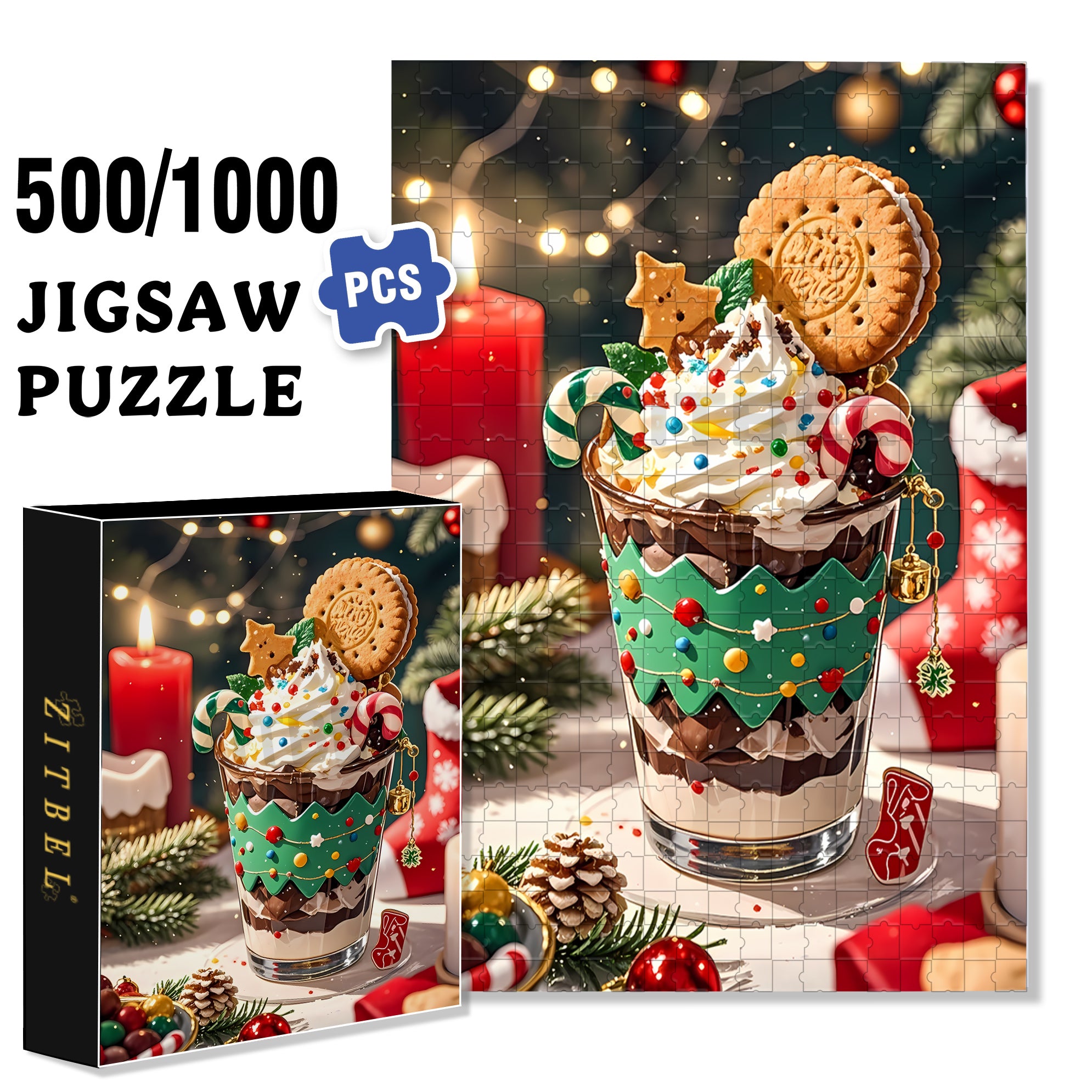 Christmas Parfait 500pcs/1000pcs Jigsaw Puzzle, Scratch-Resistant, Interactive Family Game & Brain-Boosting DIY Decor, Perfect for Halloween, Christmas & New Year Gifts, Family Puzzle Game