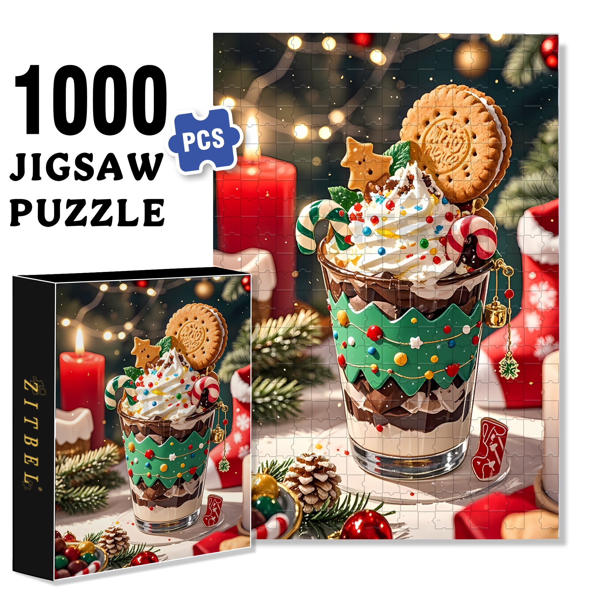 Christmas Parfait 500pcs/1000pcs Jigsaw Puzzle, Scratch-Resistant, Interactive Family Game & Brain-Boosting DIY Decor, Perfect for Halloween, Christmas & New Year Gifts, Family Puzzle Game