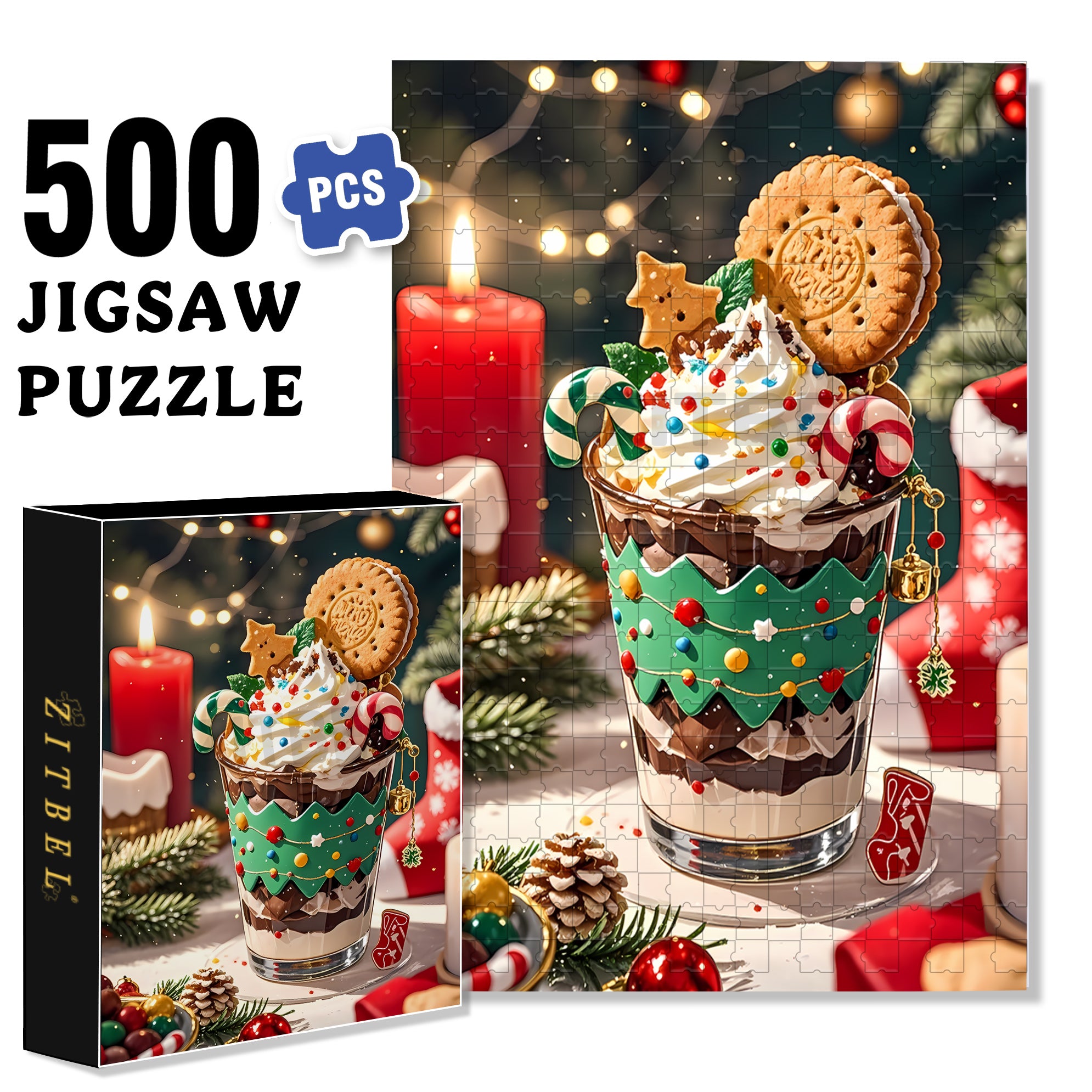 Christmas Parfait 500pcs/1000pcs Jigsaw Puzzle, Scratch-Resistant, Interactive Family Game & Brain-Boosting DIY Decor, Perfect for Halloween, Christmas & New Year Gifts, Family Puzzle Game