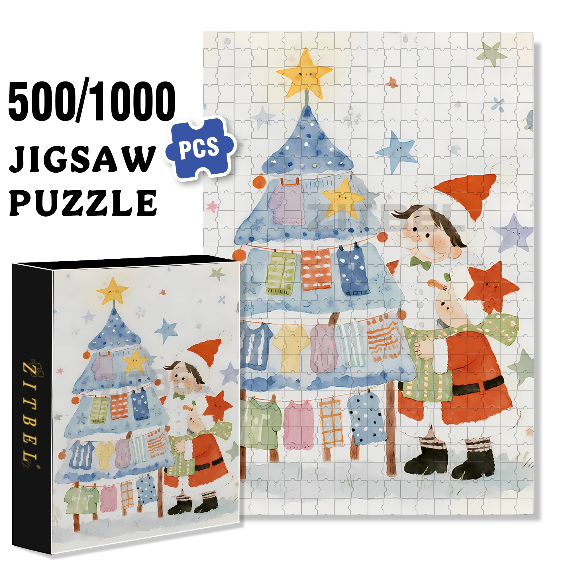Decorate The Christmas Tree 500pcs/1000pcs Jigsaw Puzzle, Scratch-Resistant, Interactive Family Game & Brain-Boosting DIY Decor, Perfect for Halloween, Christmas & New Year Gifts, Family Puzzle Game