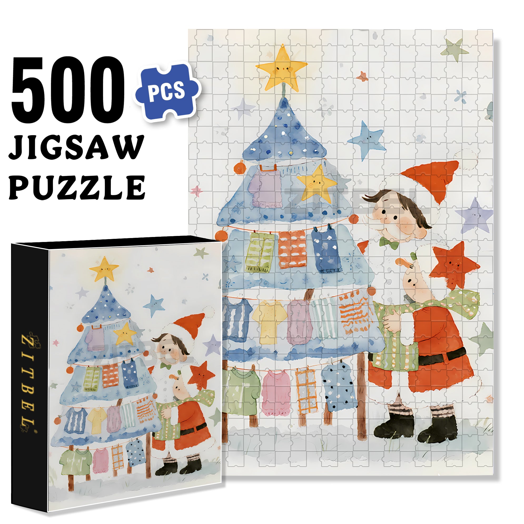 Decorate The Christmas Tree 500pcs/1000pcs Jigsaw Puzzle, Scratch-Resistant, Interactive Family Game & Brain-Boosting DIY Decor, Perfect for Halloween, Christmas & New Year Gifts, Family Puzzle Game