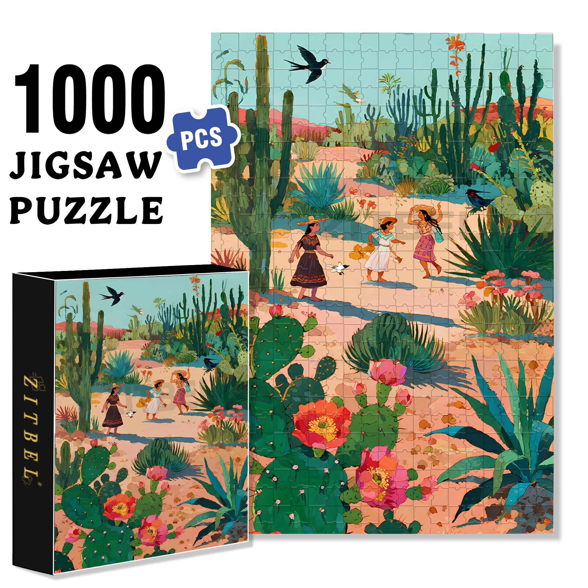 Desert Oasis 500pcs/1000pcs Jigsaw Puzzle, Scratch-Resistant, Interactive Family Game & Brain-Boosting DIY Decor, Perfect for Halloween, Christmas & New Year Gifts, Family Puzzle Game
