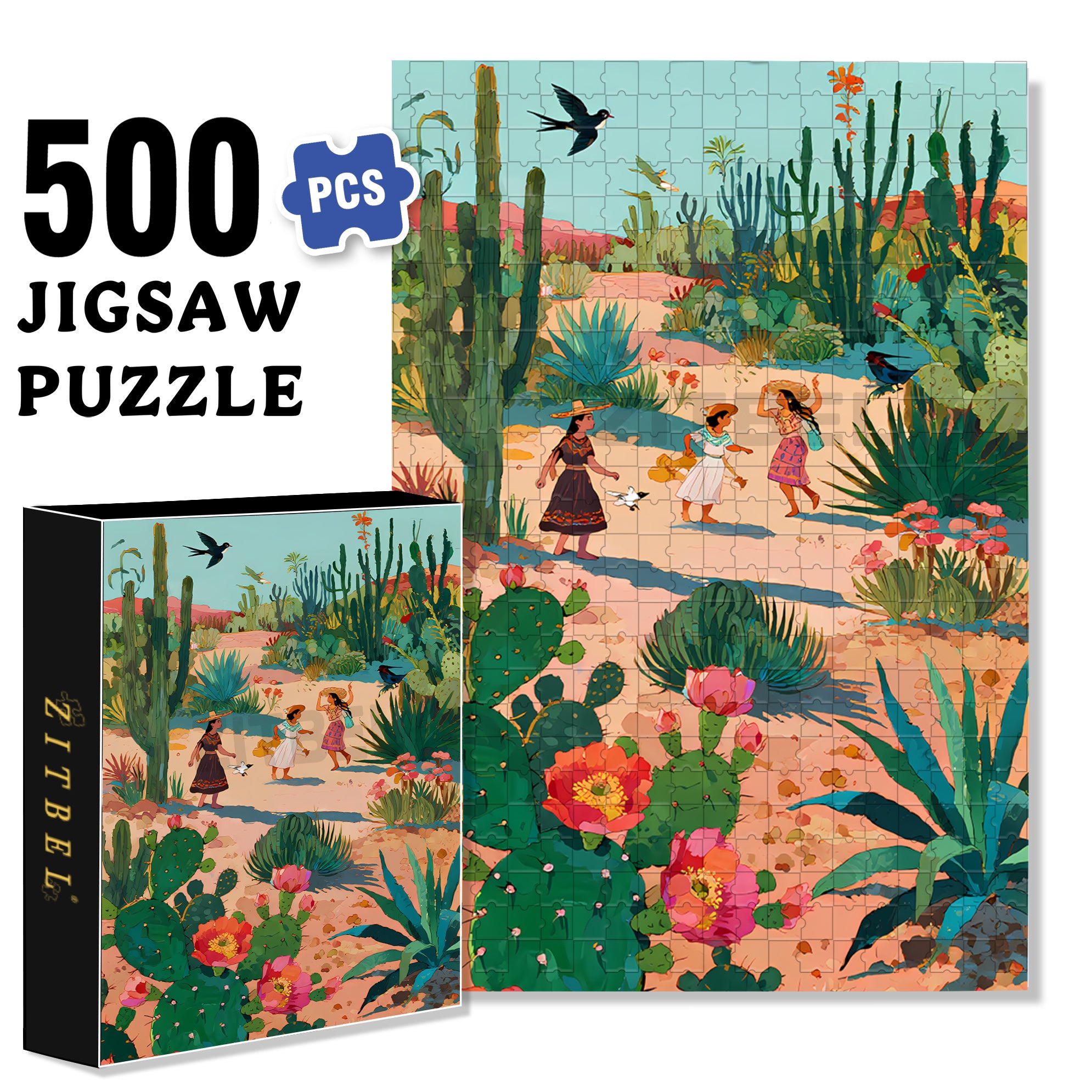 Desert Oasis 500pcs/1000pcs Jigsaw Puzzle, Scratch-Resistant, Interactive Family Game & Brain-Boosting DIY Decor, Perfect for Halloween, Christmas & New Year Gifts, Family Puzzle Game