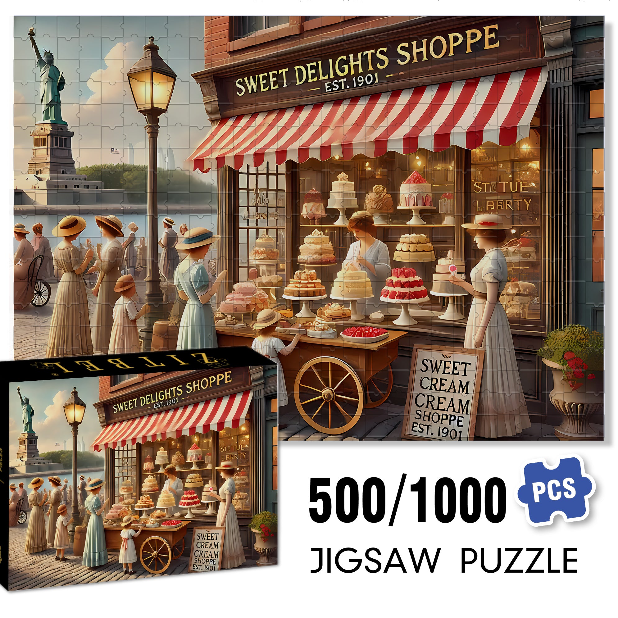 Dessert Shop 500pcs/1000pcs Jigsaw Puzzle, Scratch-Resistant, Interactive Family Game & Brain-Boosting DIY Decor, Perfect for Halloween, Christmas & New Year Gifts, Family Puzzle Game