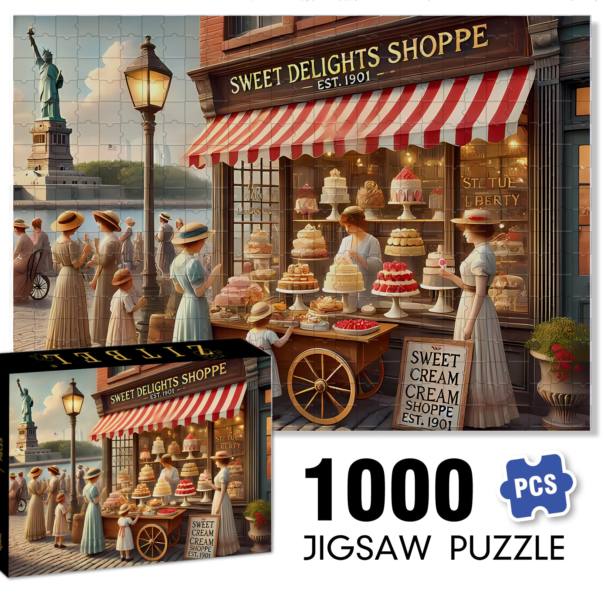 Dessert Shop 500pcs/1000pcs Jigsaw Puzzle, Scratch-Resistant, Interactive Family Game & Brain-Boosting DIY Decor, Perfect for Halloween, Christmas & New Year Gifts, Family Puzzle Game