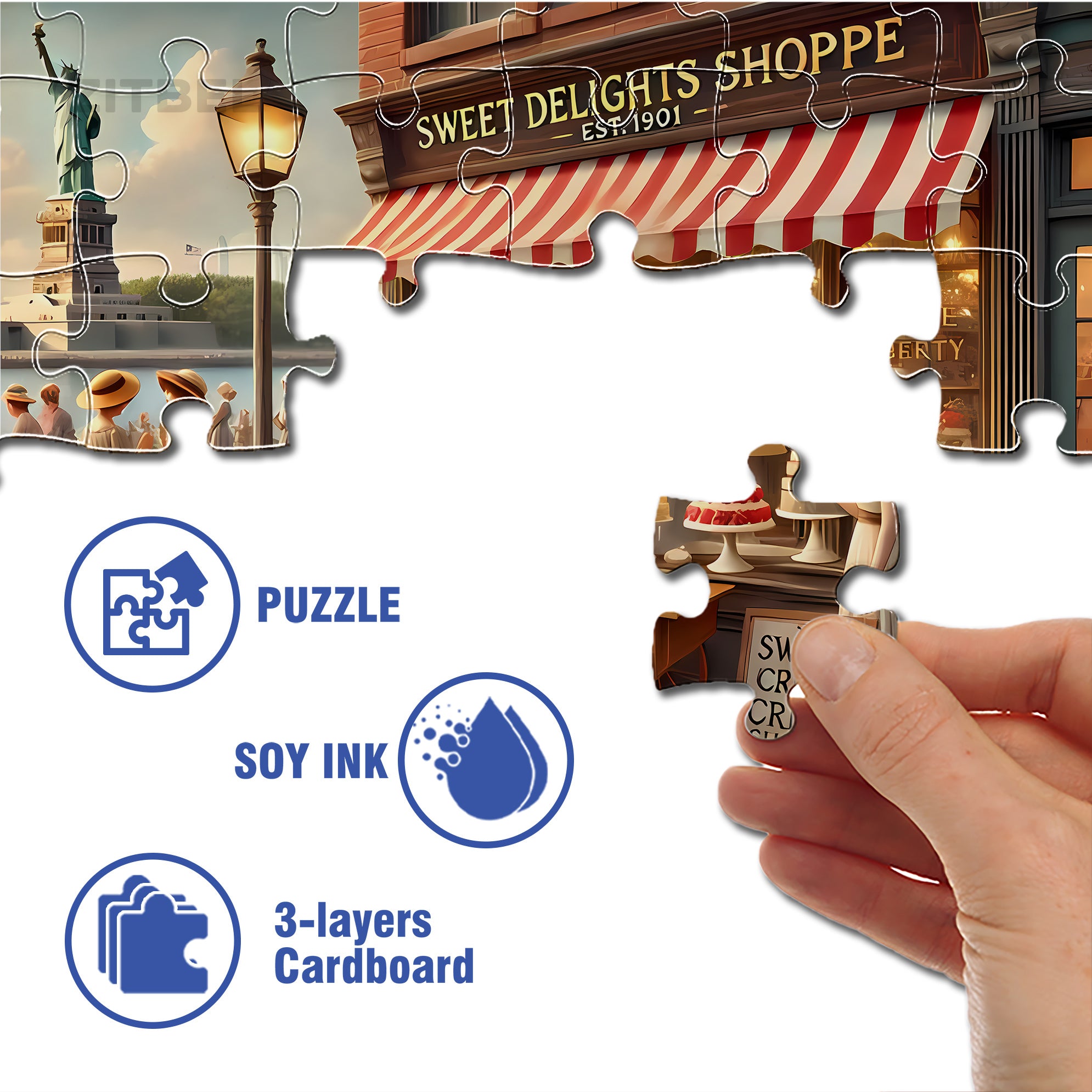 Dessert Shop 500pcs/1000pcs Jigsaw Puzzle, Scratch-Resistant, Interactive Family Game & Brain-Boosting DIY Decor, Perfect for Halloween, Christmas & New Year Gifts, Family Puzzle Game