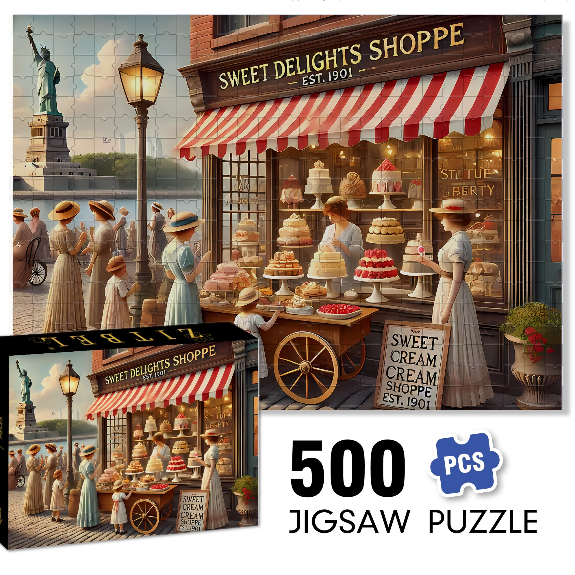 Dessert Shop 500pcs/1000pcs Jigsaw Puzzle, Scratch-Resistant, Interactive Family Game & Brain-Boosting DIY Decor, Perfect for Halloween, Christmas & New Year Gifts, Family Puzzle Game