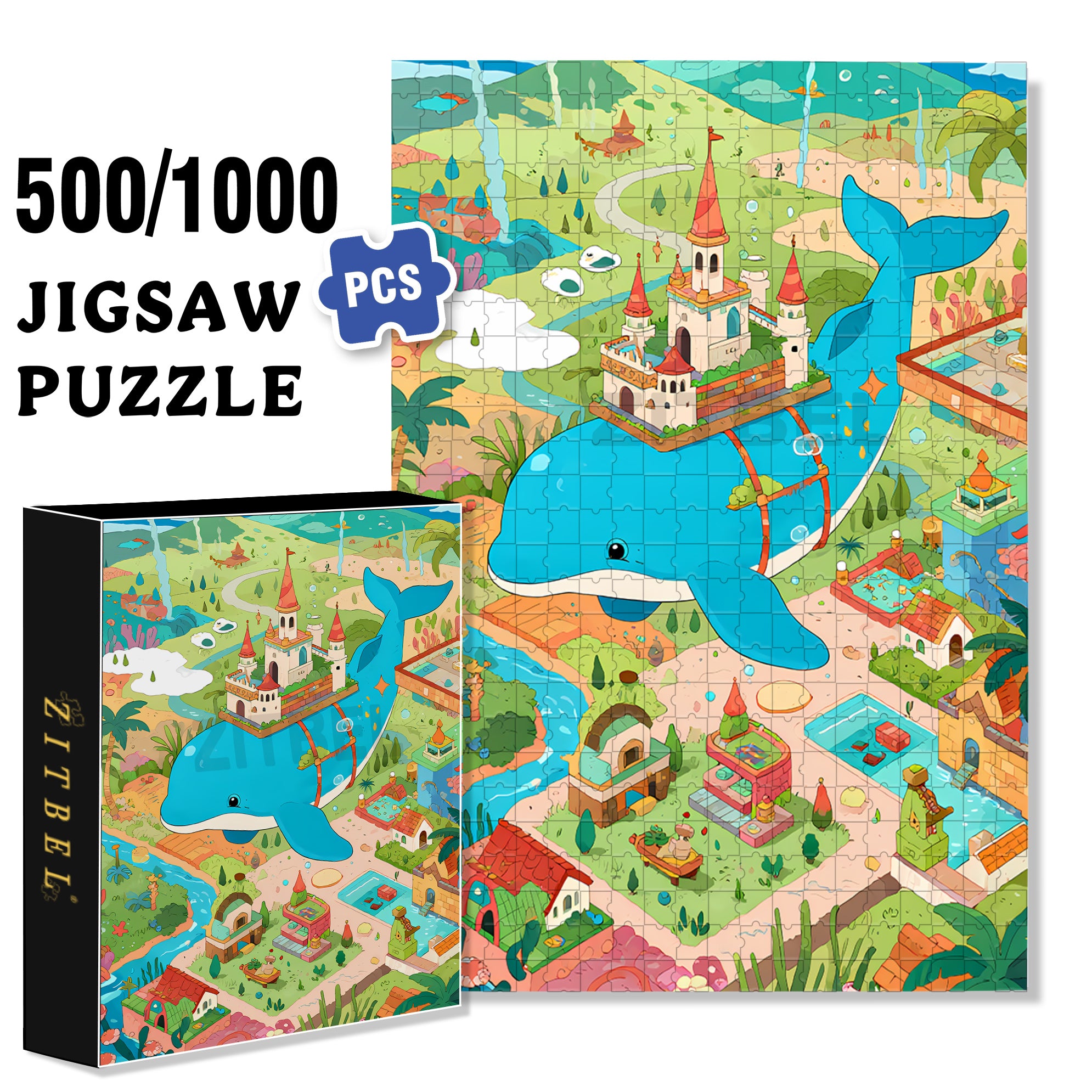 Dolphin City 500pcs/1000pcs Jigsaw Puzzle, Scratch-Resistant, Interactive Family Game & Brain-Boosting DIY Decor, Perfect for Halloween, Christmas & New Year Gifts, Family Puzzle Game