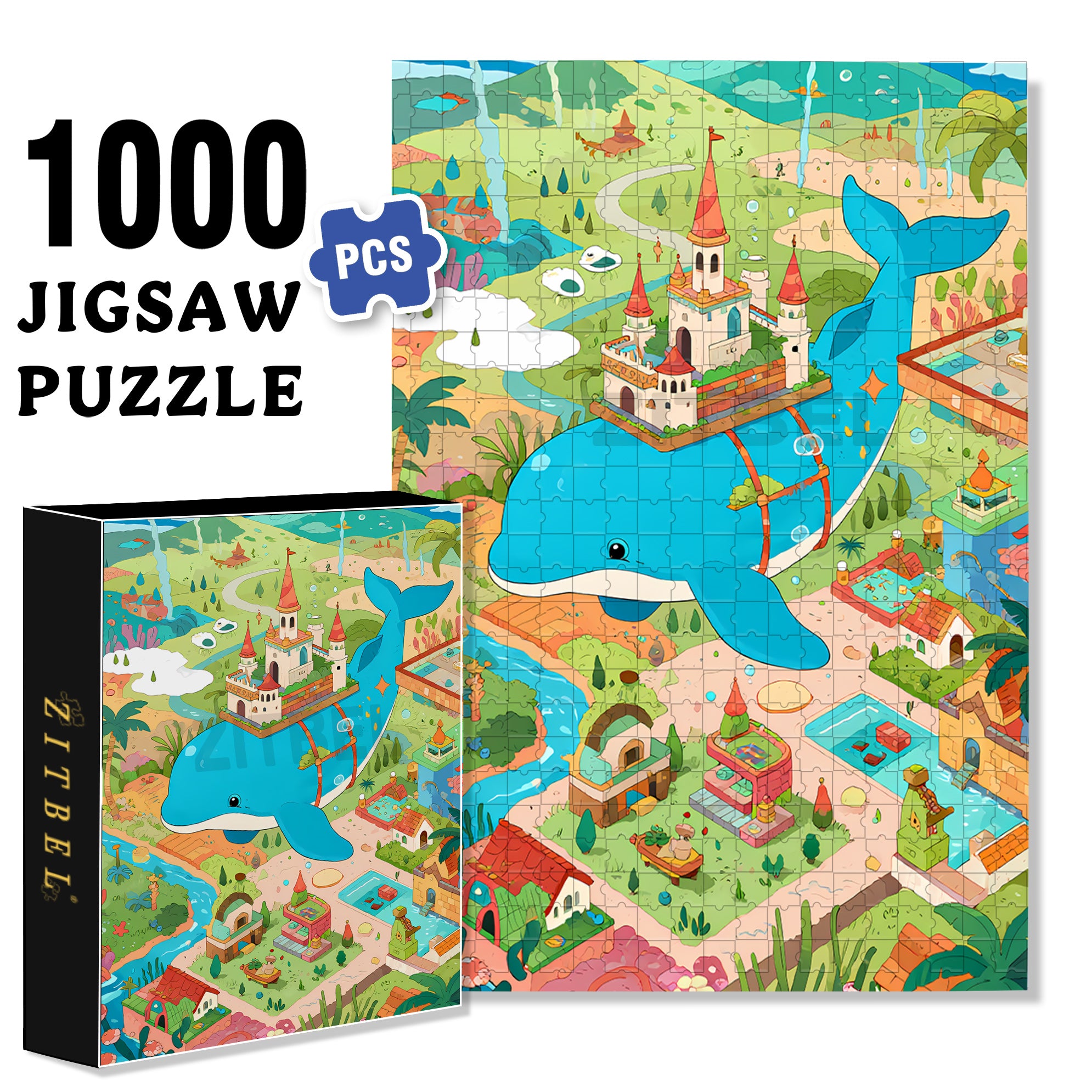 Dolphin City 500pcs/1000pcs Jigsaw Puzzle, Scratch-Resistant, Interactive Family Game & Brain-Boosting DIY Decor, Perfect for Halloween, Christmas & New Year Gifts, Family Puzzle Game