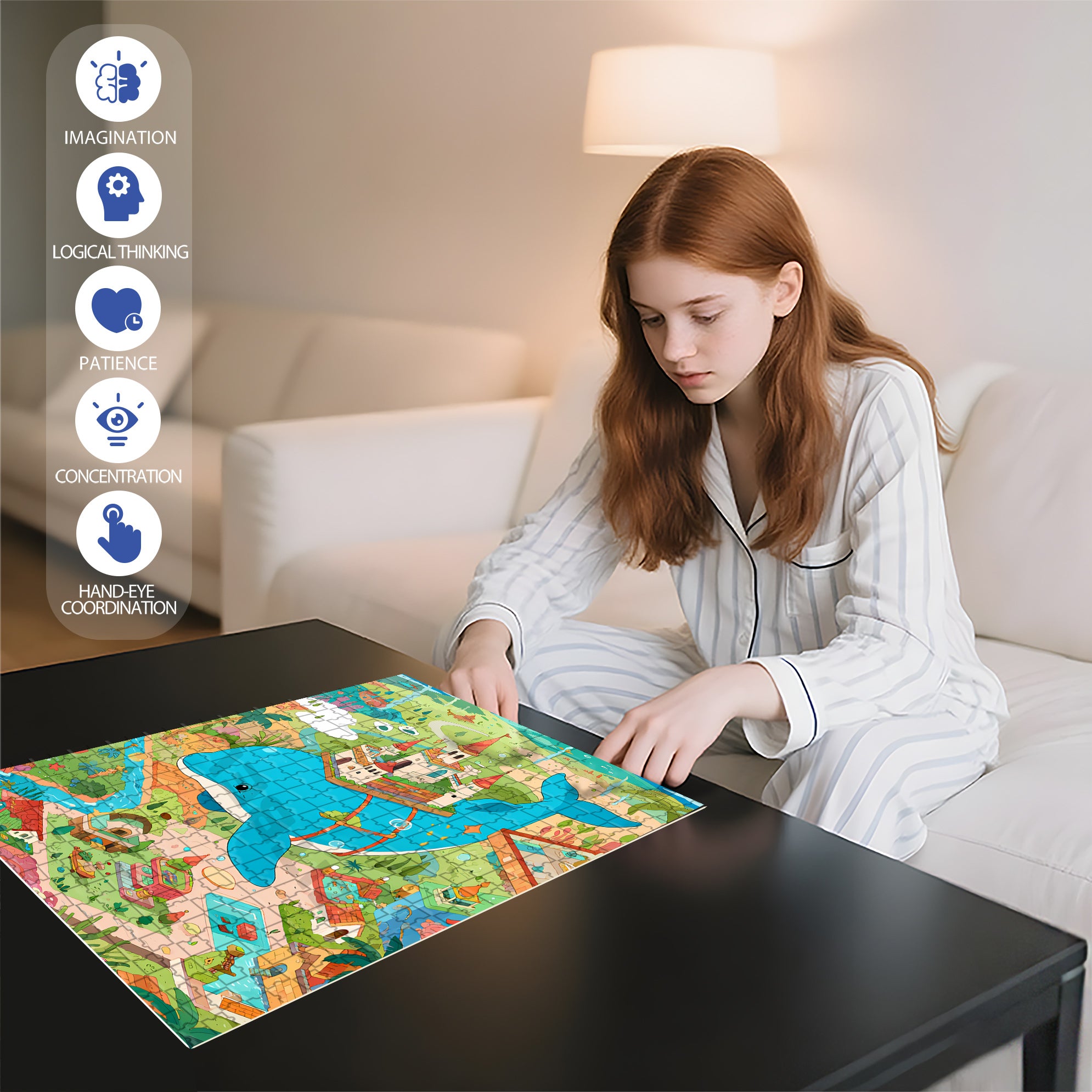 Dolphin City 500pcs/1000pcs Jigsaw Puzzle, Scratch-Resistant, Interactive Family Game & Brain-Boosting DIY Decor, Perfect for Halloween, Christmas & New Year Gifts, Family Puzzle Game