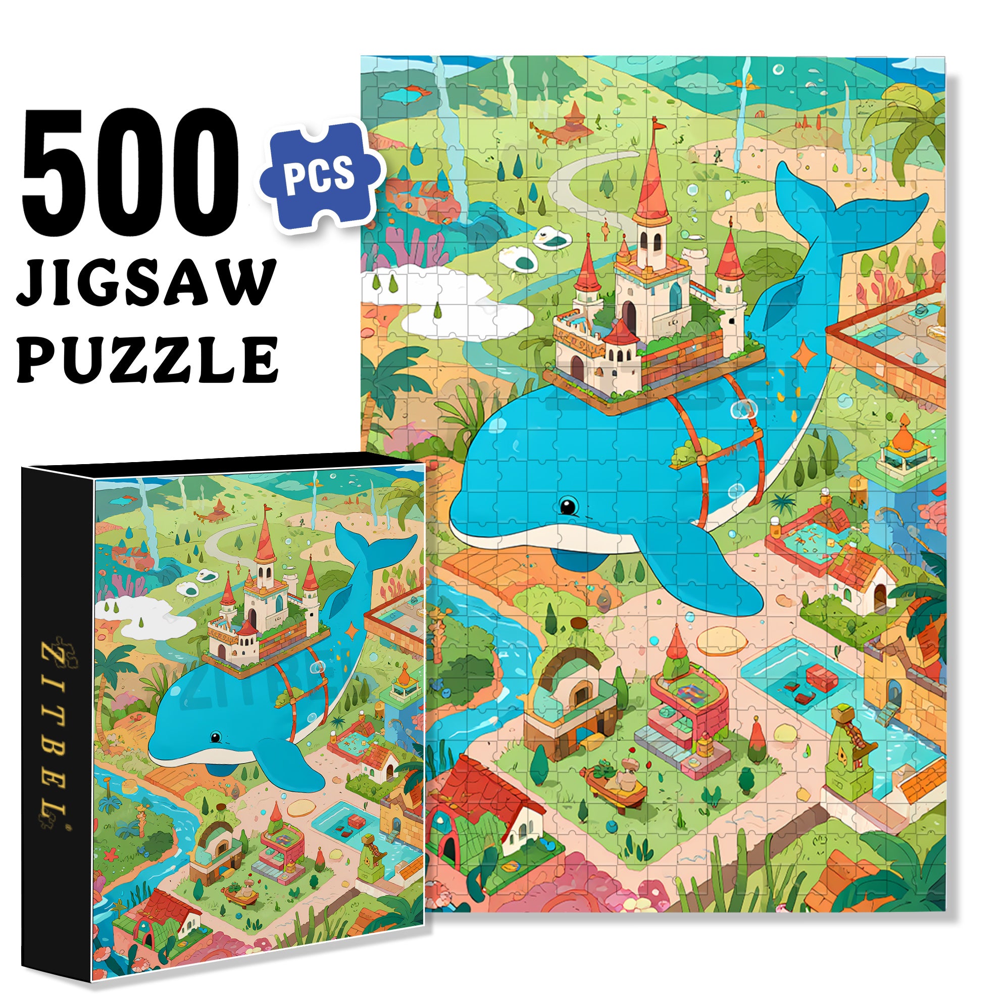 Dolphin City 500pcs/1000pcs Jigsaw Puzzle, Scratch-Resistant, Interactive Family Game & Brain-Boosting DIY Decor, Perfect for Halloween, Christmas & New Year Gifts, Family Puzzle Game