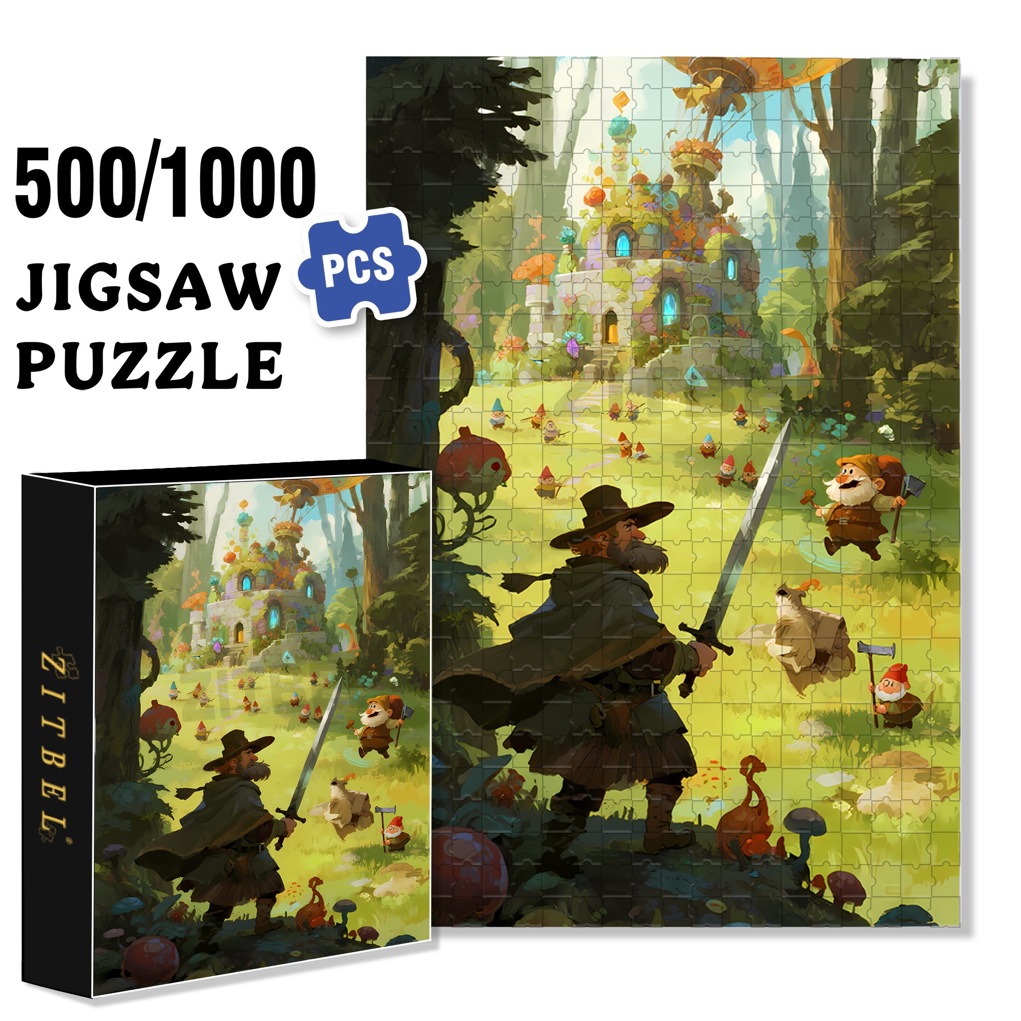 Dwarfs in the forest 500pcs/1000pcs Jigsaw Puzzle, Scratch-Resistant, Interactive Family Game & Brain-Boosting DIY Decor, Perfect for Halloween, Christmas & New Year Gifts, Family Puzzle Game