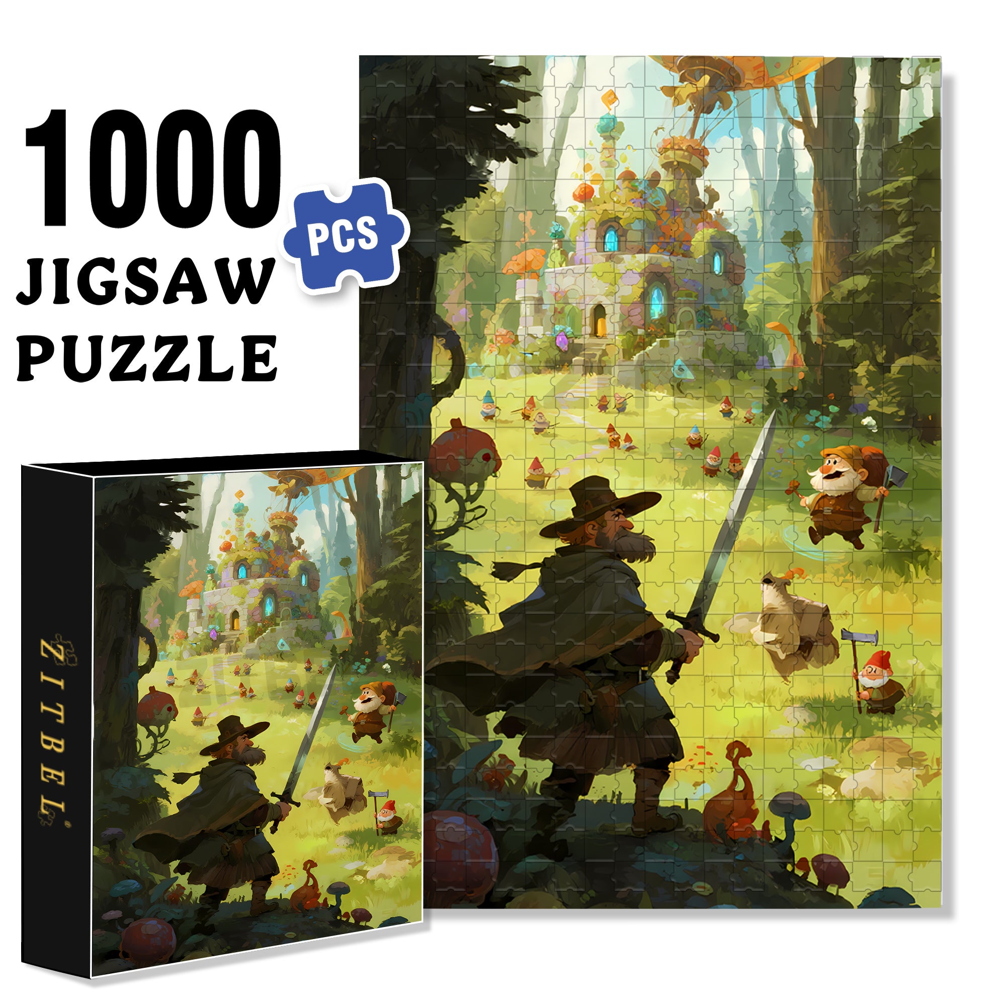 Dwarfs in the forest 500pcs/1000pcs Jigsaw Puzzle, Scratch-Resistant, Interactive Family Game & Brain-Boosting DIY Decor, Perfect for Halloween, Christmas & New Year Gifts, Family Puzzle Game