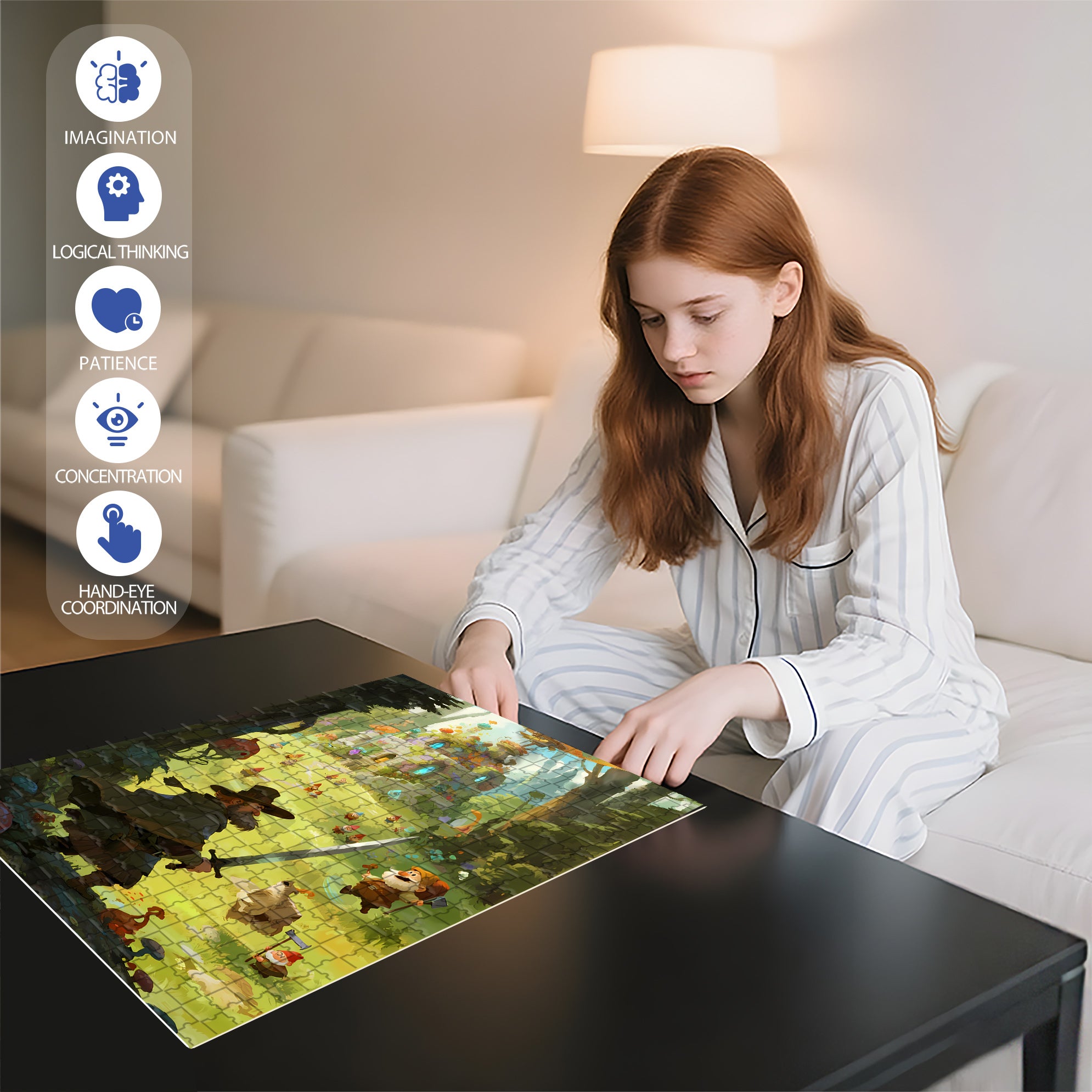 Dwarfs in the forest 500pcs/1000pcs Jigsaw Puzzle, Scratch-Resistant, Interactive Family Game & Brain-Boosting DIY Decor, Perfect for Halloween, Christmas & New Year Gifts, Family Puzzle Game
