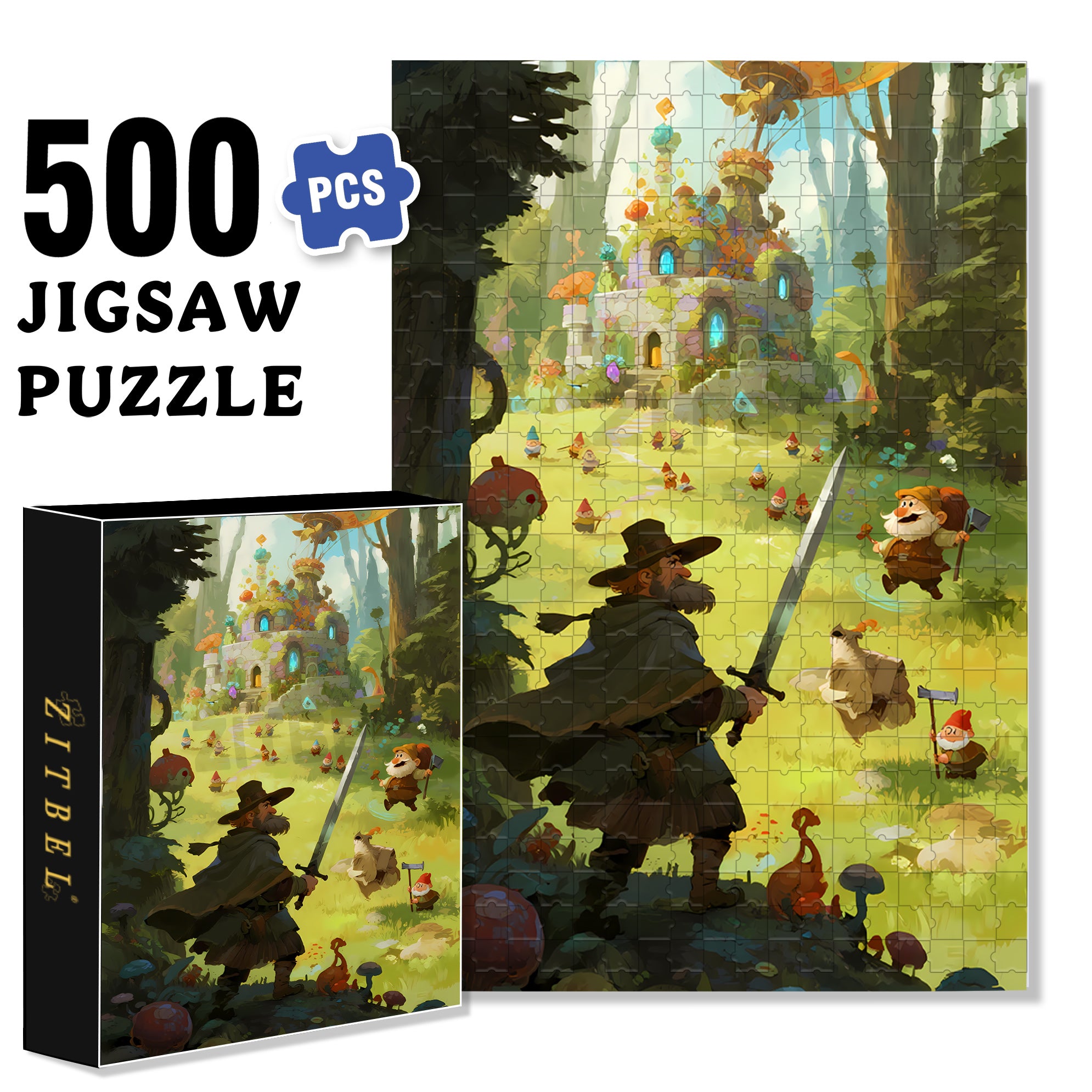 Dwarfs in the forest 500pcs/1000pcs Jigsaw Puzzle, Scratch-Resistant, Interactive Family Game & Brain-Boosting DIY Decor, Perfect for Halloween, Christmas & New Year Gifts, Family Puzzle Game