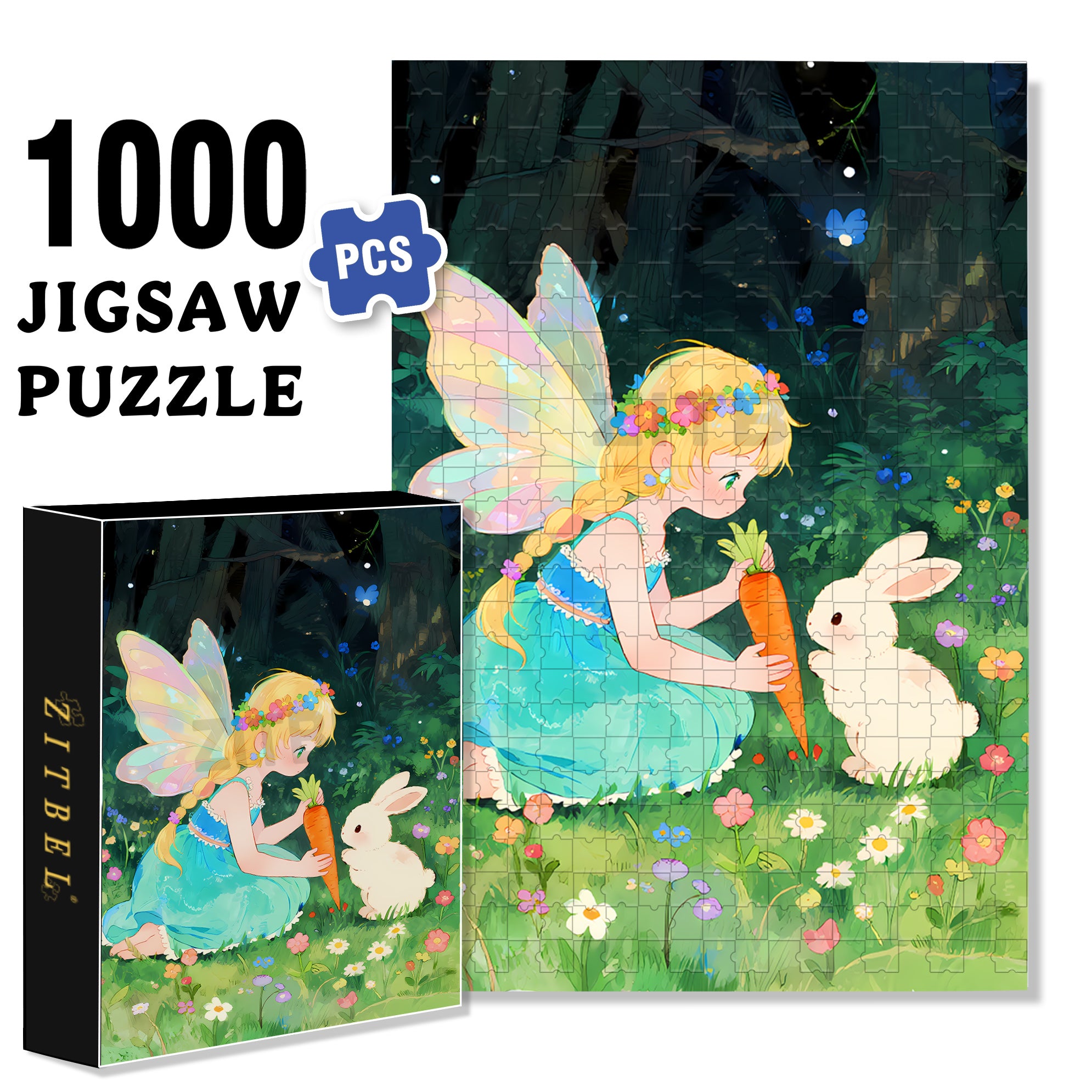 Fairy & Rabbit 500pcs/1000pcs Jigsaw Puzzle, Scratch-Resistant, Interactive Family Game & Brain-Boosting DIY Decor, Perfect for Halloween, Christmas & New Year Gifts, Family Puzzle Game