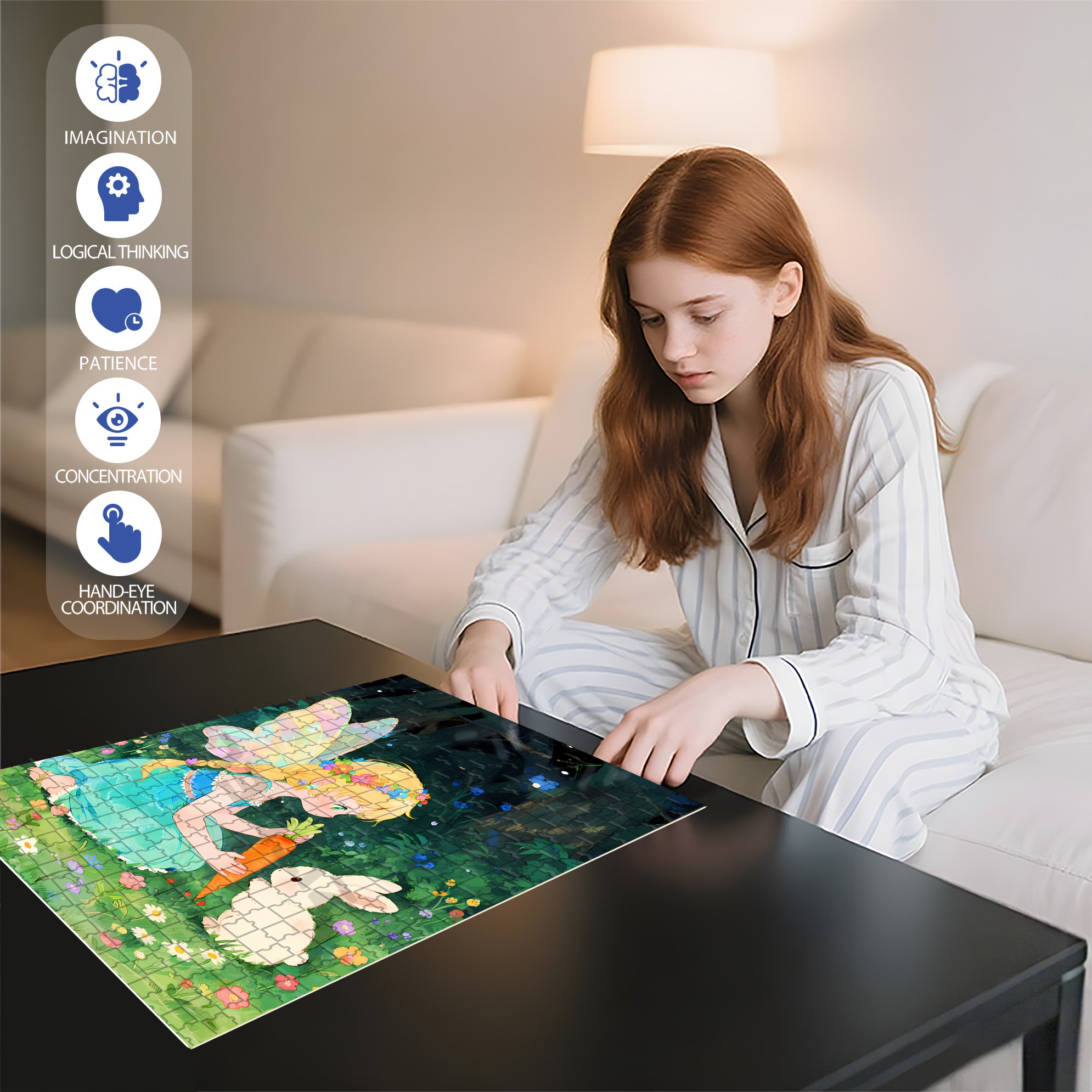 Fairy & Rabbit 500pcs/1000pcs Jigsaw Puzzle, Scratch-Resistant, Interactive Family Game & Brain-Boosting DIY Decor, Perfect for Halloween, Christmas & New Year Gifts, Family Puzzle Game