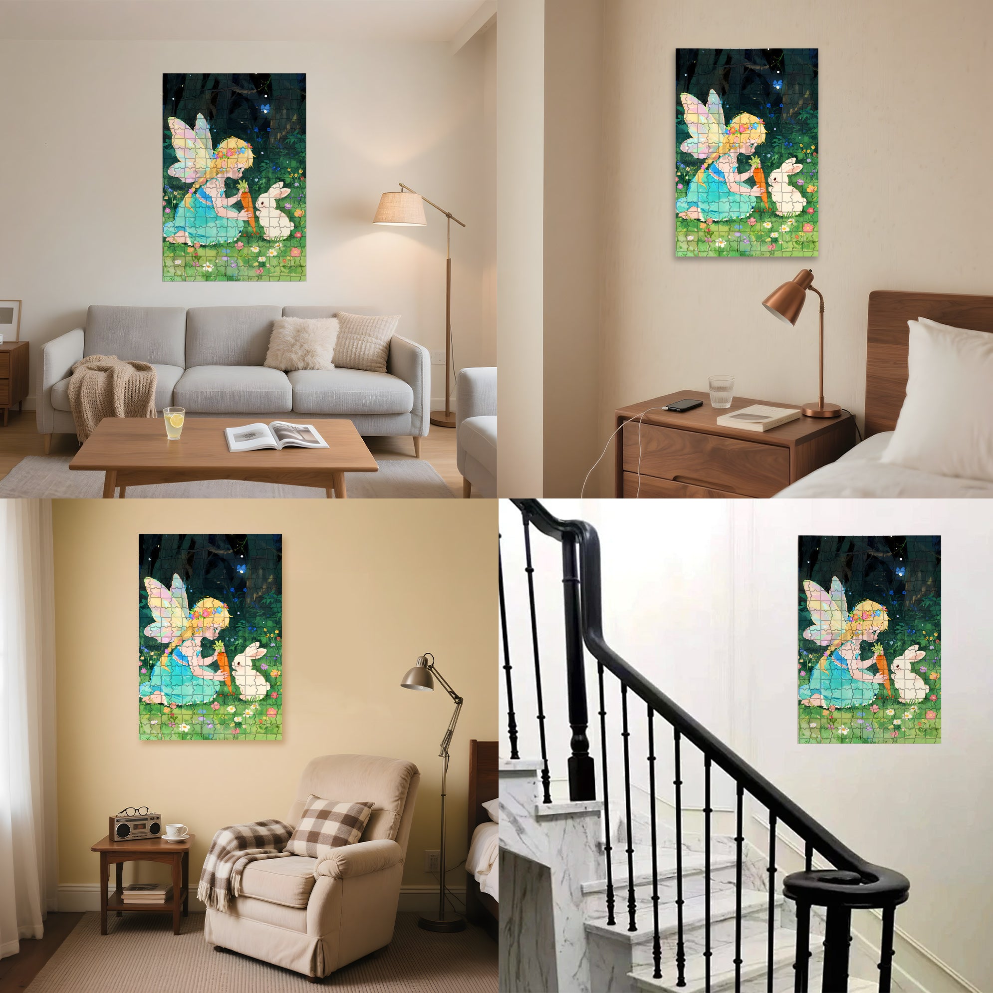 Fairy & Rabbit 500pcs/1000pcs Jigsaw Puzzle, Scratch-Resistant, Interactive Family Game & Brain-Boosting DIY Decor, Perfect for Halloween, Christmas & New Year Gifts, Family Puzzle Game