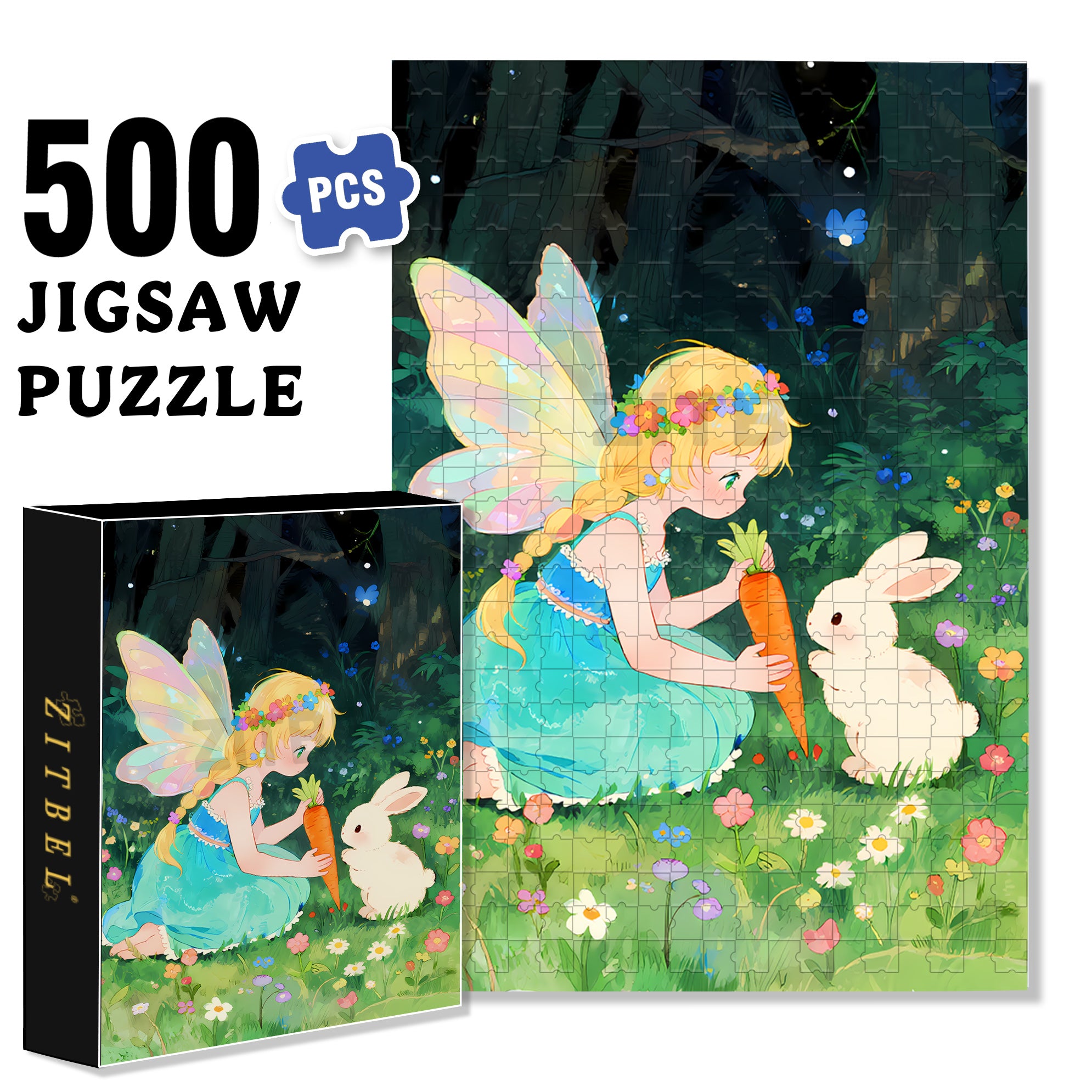 Fairy & Rabbit 500pcs/1000pcs Jigsaw Puzzle, Scratch-Resistant, Interactive Family Game & Brain-Boosting DIY Decor, Perfect for Halloween, Christmas & New Year Gifts, Family Puzzle Game