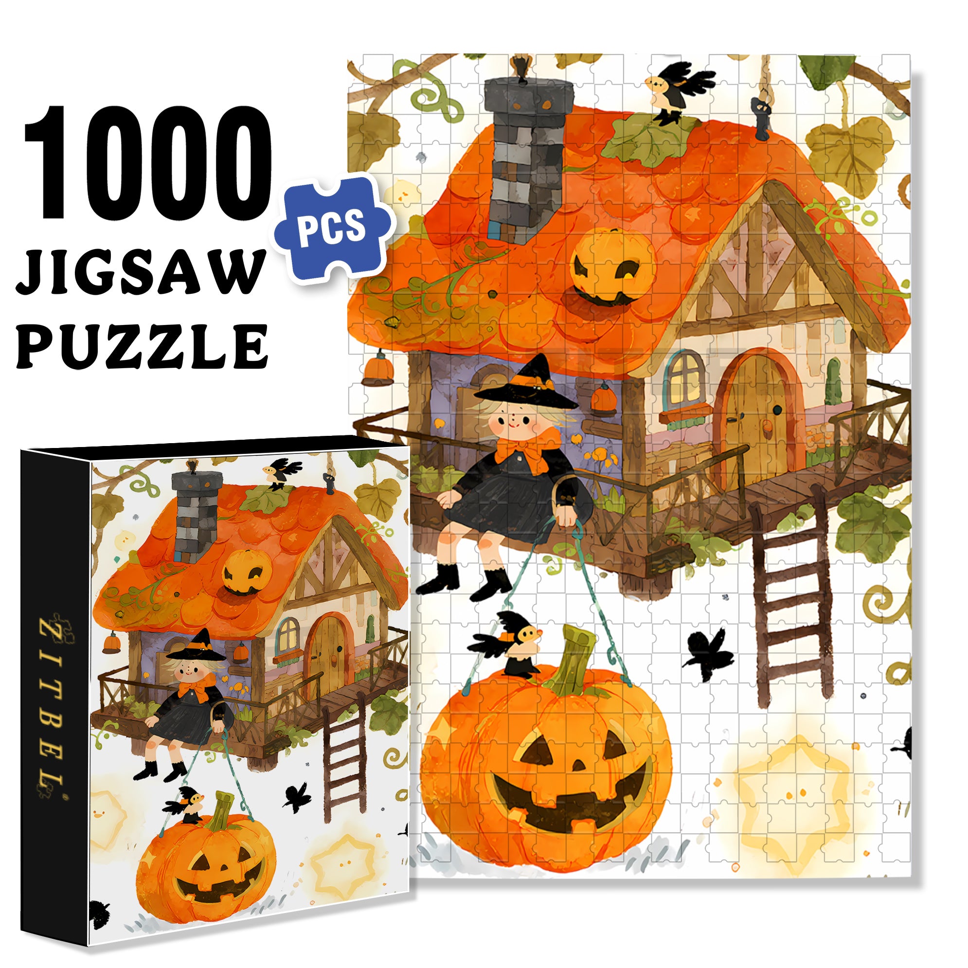 Fairy Tale Pumpkin House 500pcs/1000pcs Jigsaw Puzzle, Scratch-Resistant, Interactive Family Game & Brain-Boosting DIY Decor, Perfect for Halloween, Christmas & New Year Gifts, Family Puzzle Game