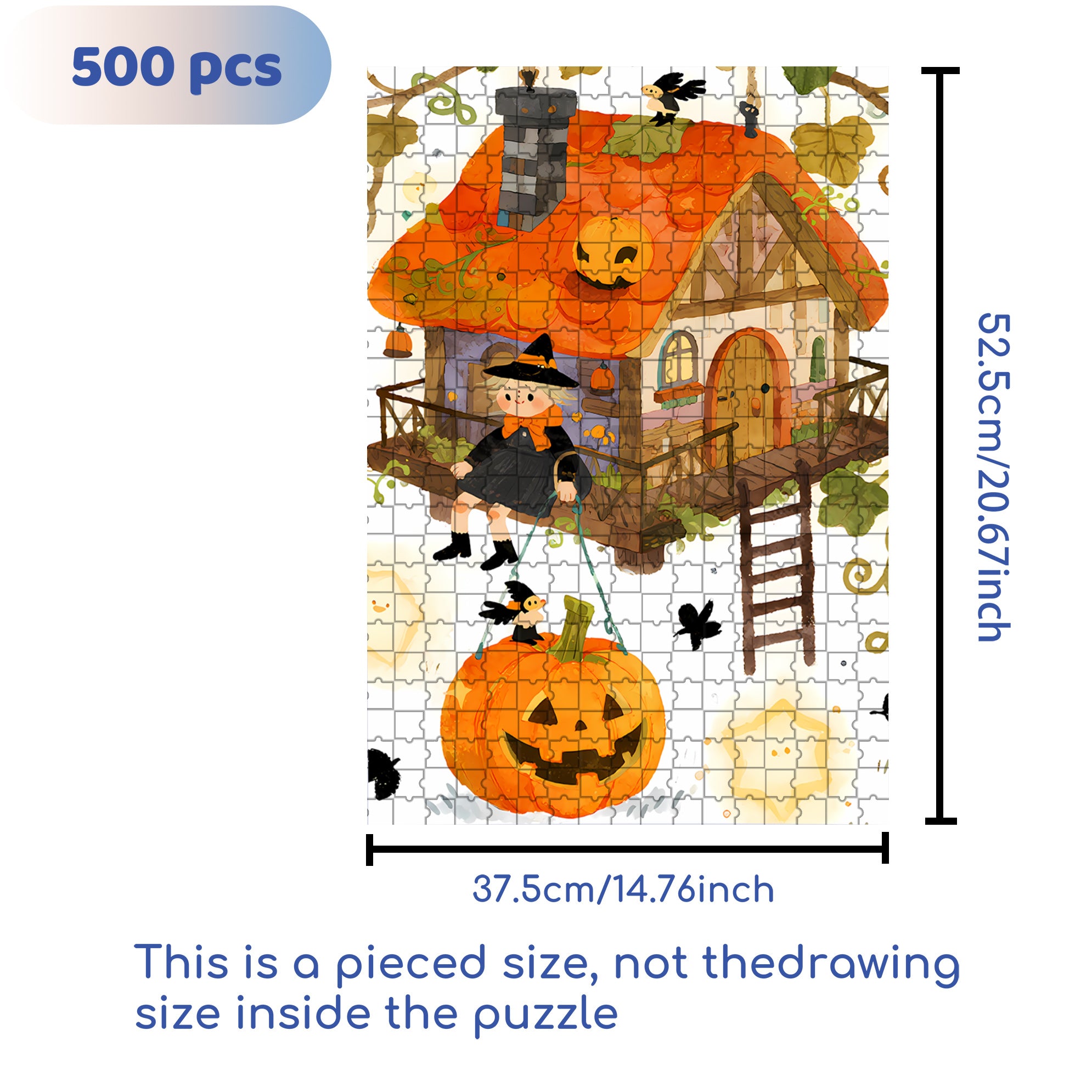 Fairy Tale Pumpkin House 500pcs/1000pcs Jigsaw Puzzle, Scratch-Resistant, Interactive Family Game & Brain-Boosting DIY Decor, Perfect for Halloween, Christmas & New Year Gifts, Family Puzzle Game